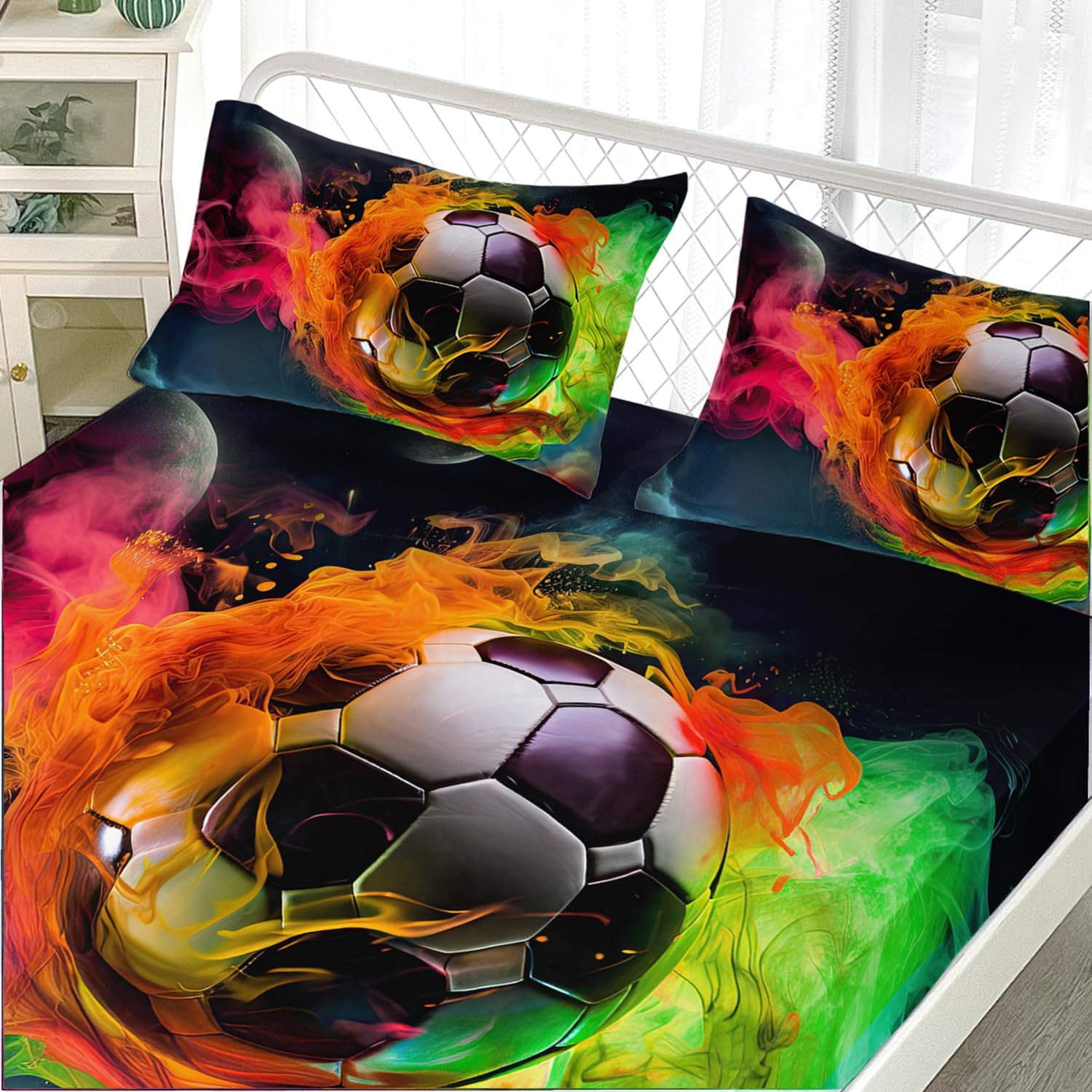 AILONEN Football Pattern Twin XL Fitted Sheet Set 3Pcs