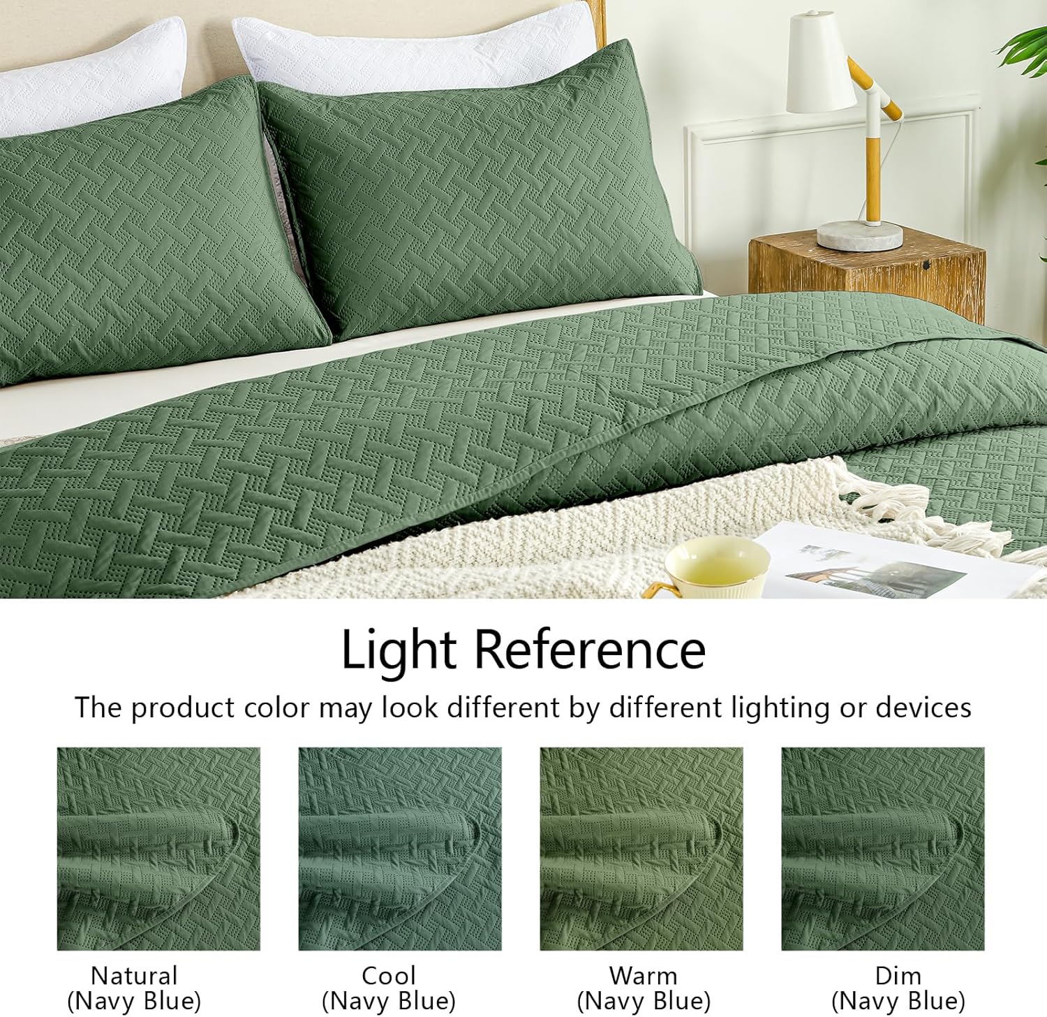 FLYMME Olive Green Twin Quilt Bedding Set