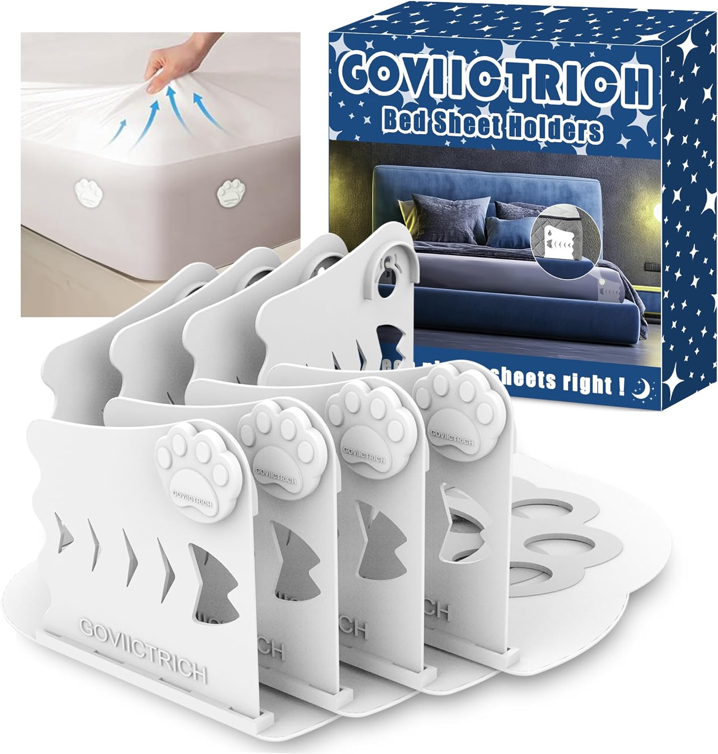 GOVIICTRICH Bed Sheet Corner Holders - Heavy Duty Sheet Locks
