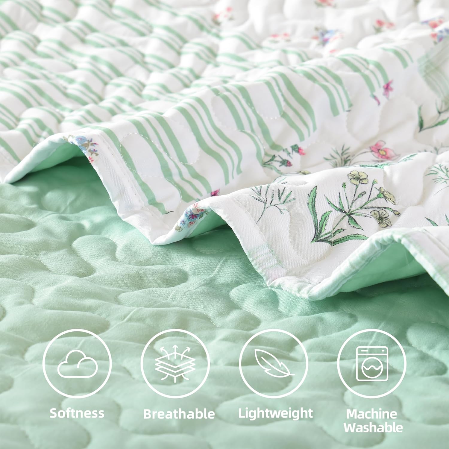 YIKUSH Queen Size Floral Quilt Set 3 Pieces 1