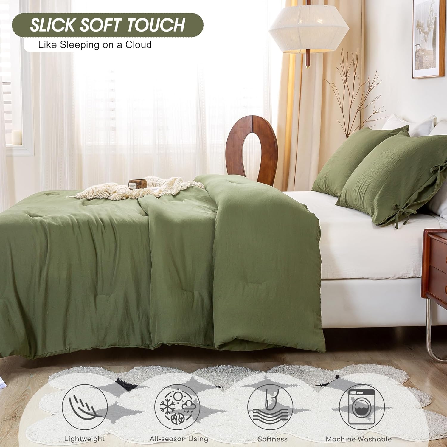 BOHOPOPM Olive Green Comforter Set TwinTwin XL