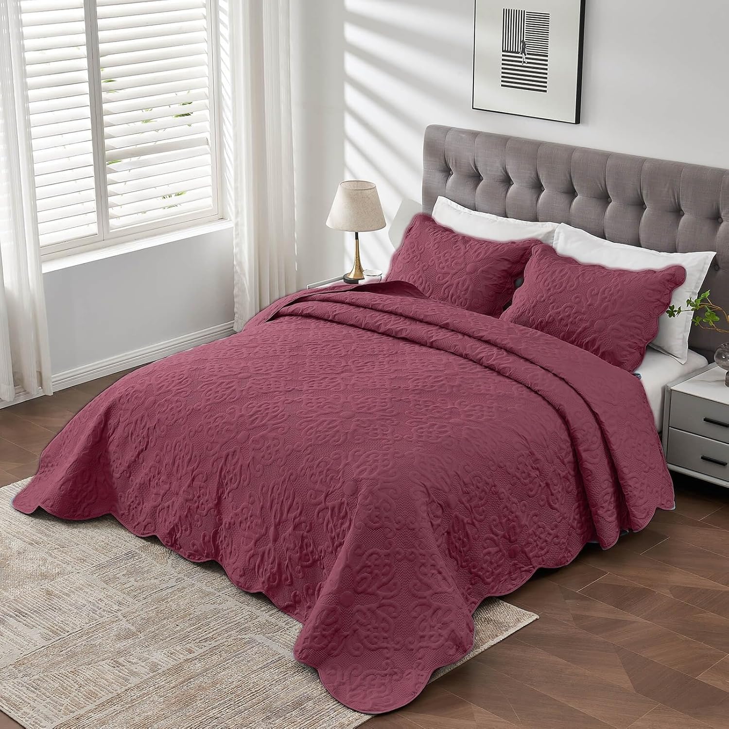 Kingnex Oversized King Bedspread Set Burgundy 128x120