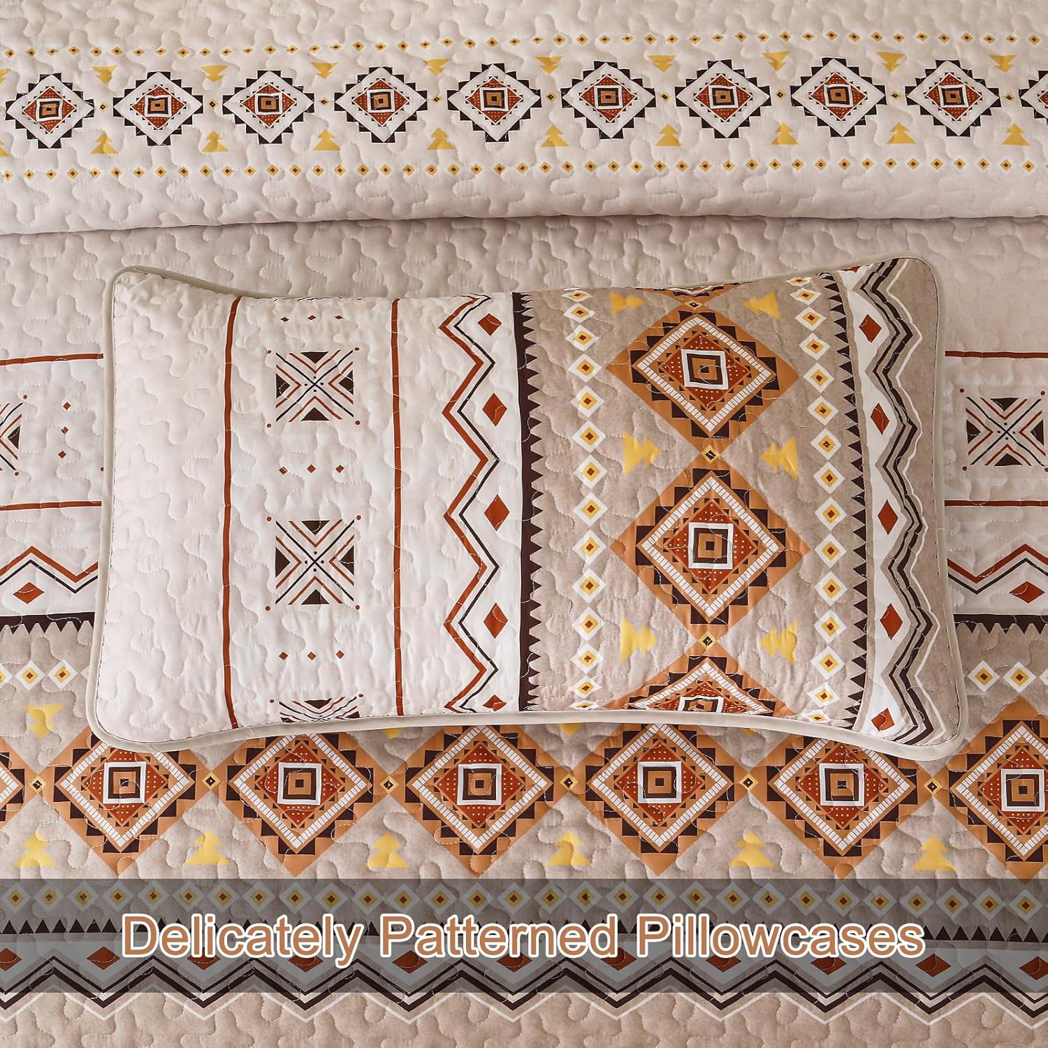 WONGS BEDDING Boho Beige Quilt Set Queen Size 1