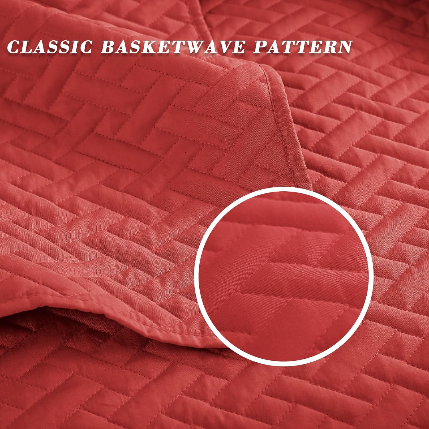 Exclusivo Mezcla King Size Quilt Set with Red Basket Weave Pattern