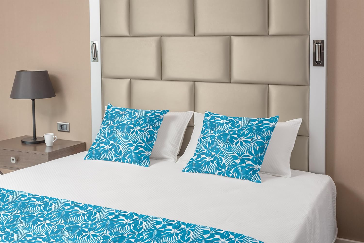 Ambesonne Aqua Bed Runner Set Blue White