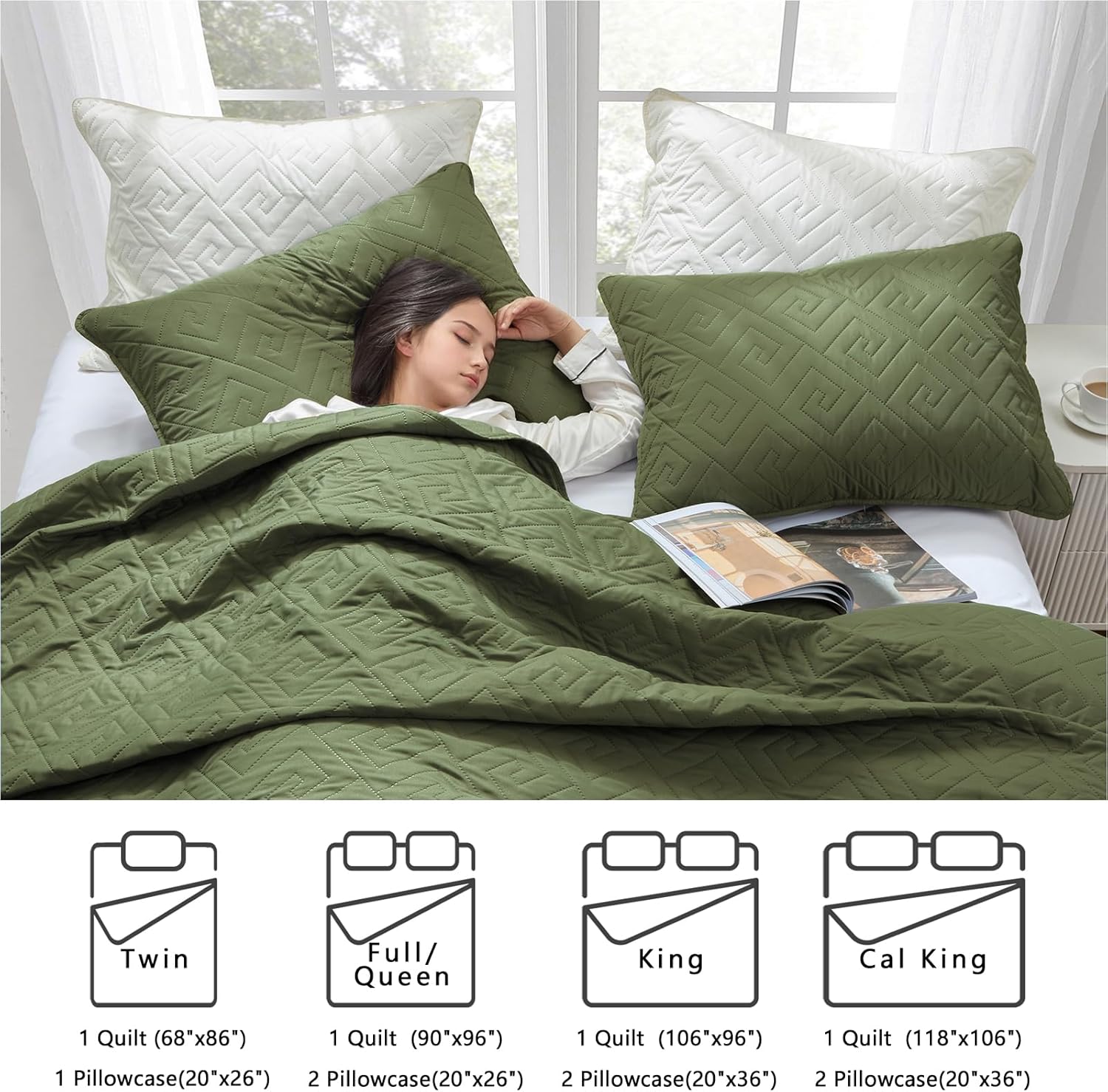 Homelike Moment King Size Quilt Set Olive Green 1
