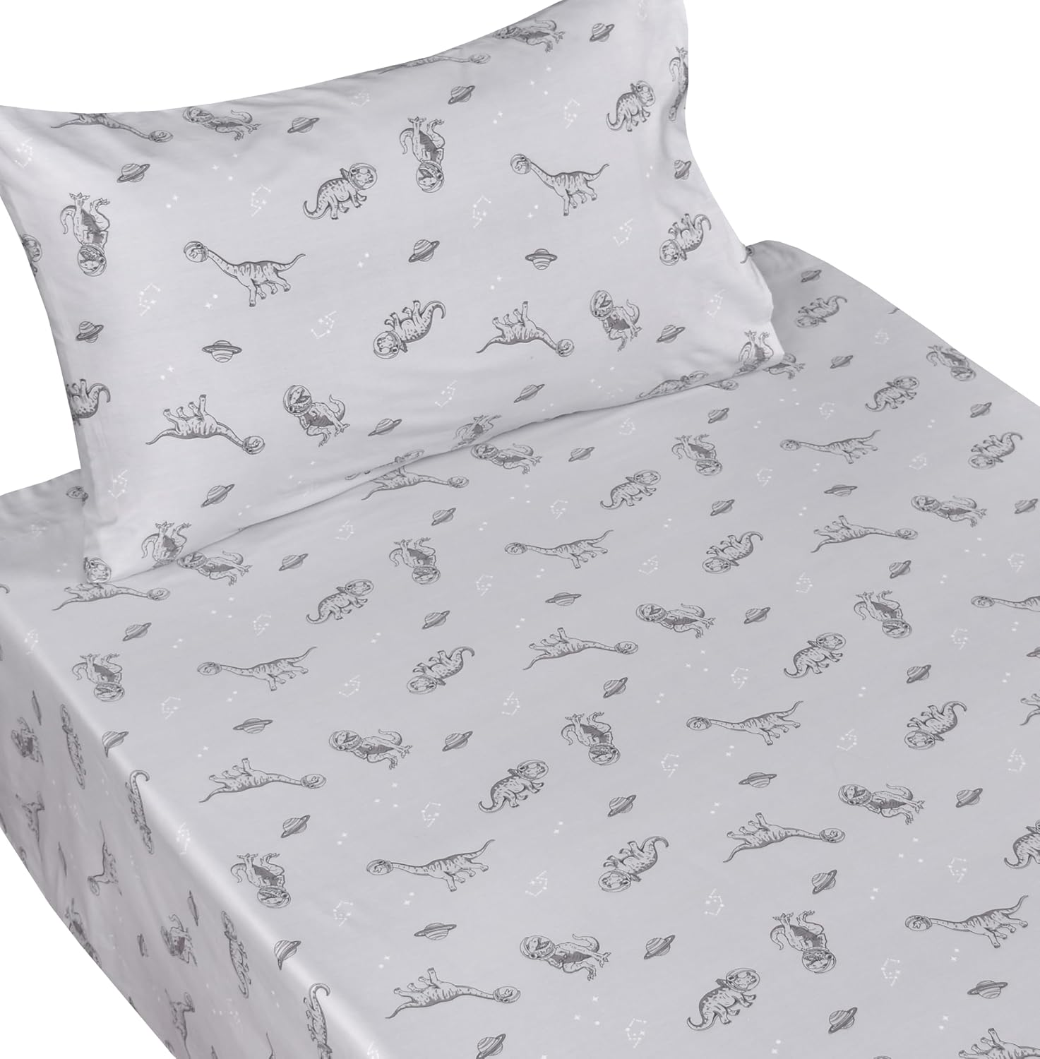Scientific Sleep Gray Dinosaur Print Twin Bed Sheet Set 3 Pcs