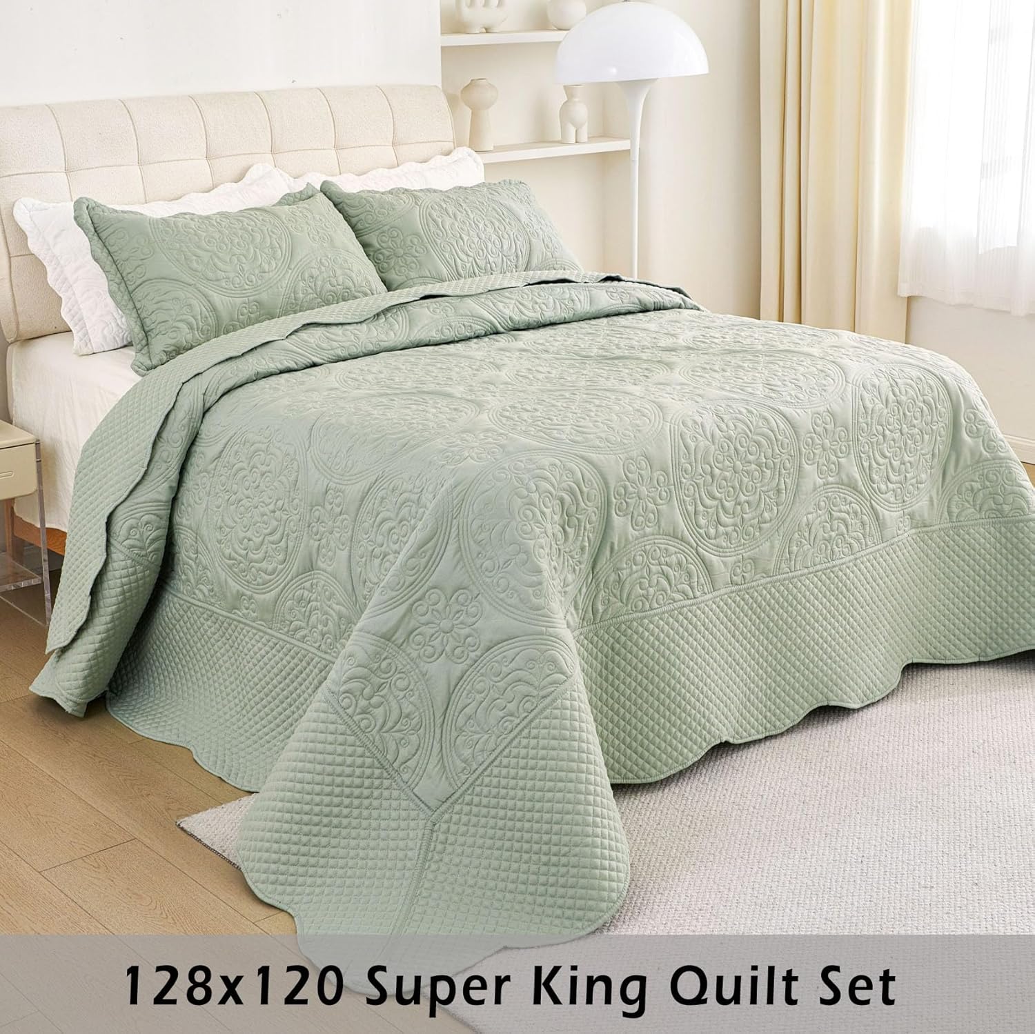 Cmfshape King Quilt Set 3PCS Sage Green Oversized 1