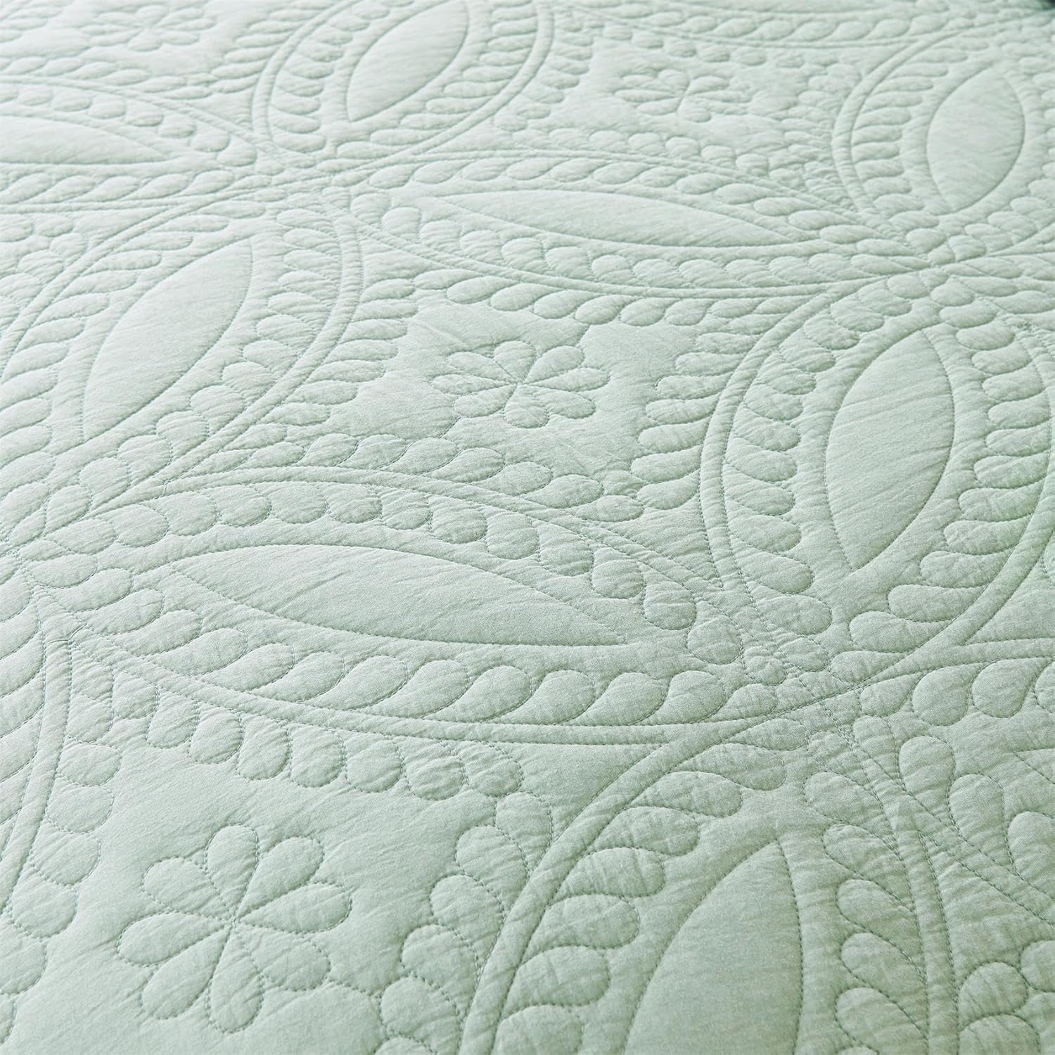 Cmfshape King Size Quilt Set Sage Green Coin Pattern 3 Piece
