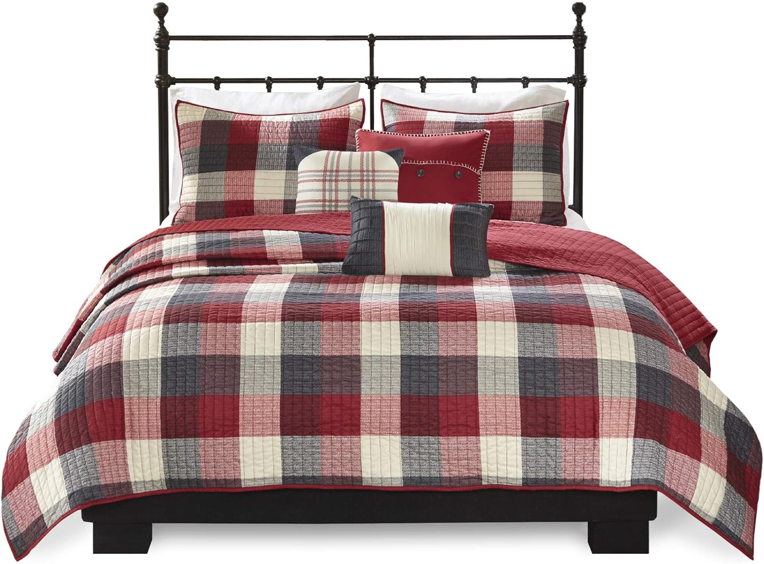 Madison Park Reversible Quilt with Shams and Pillows - Red 6 Piece Set