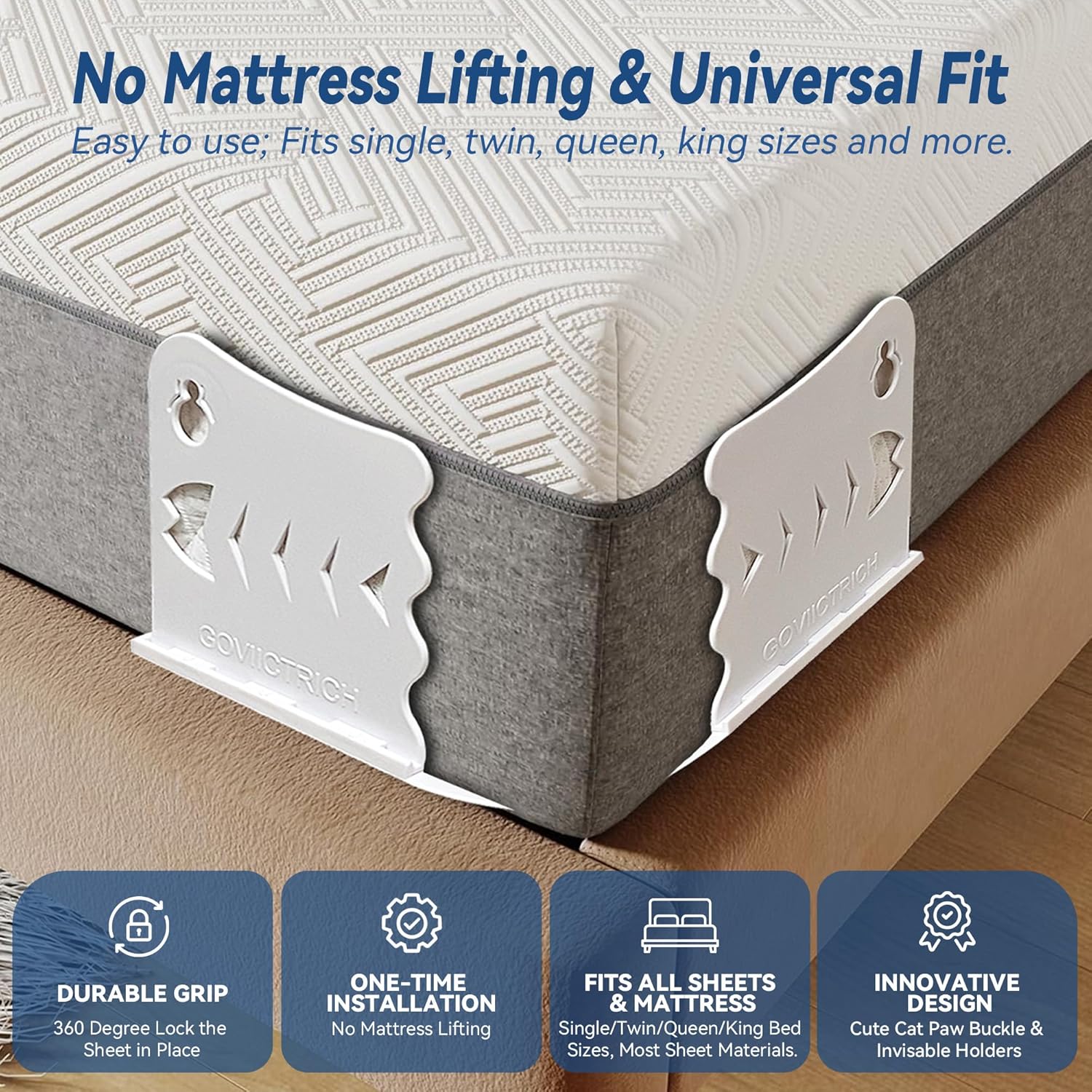GOVIICTRICH Bed Sheet Corner Holders - Heavy Duty Sheet Locks