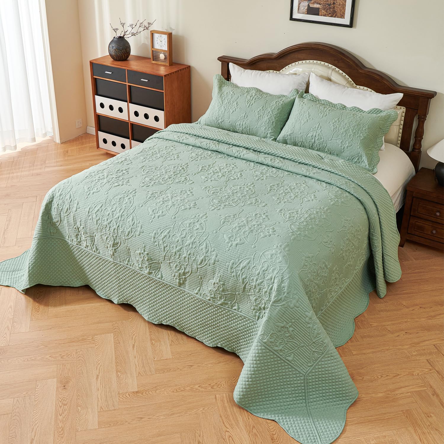 EVENHUG Quilt Set King Size Sage Green 120x128