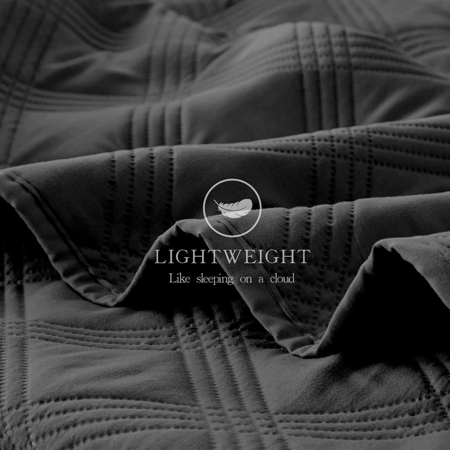 Inron Quilt Set Twin Size Black Microfiber Geometric Pattern Bedding Set