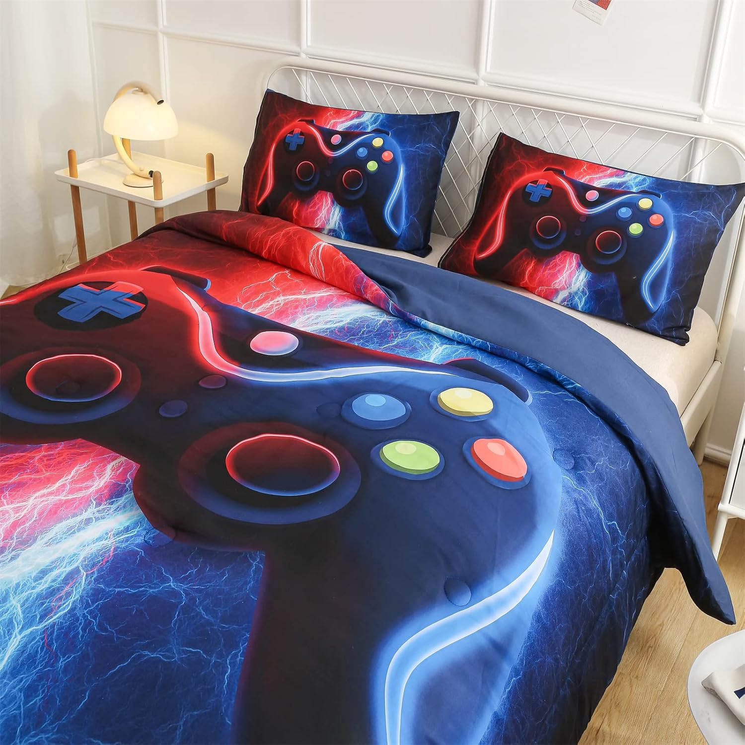 Meeting Story Gamer Bedding Set Queen Red Blue