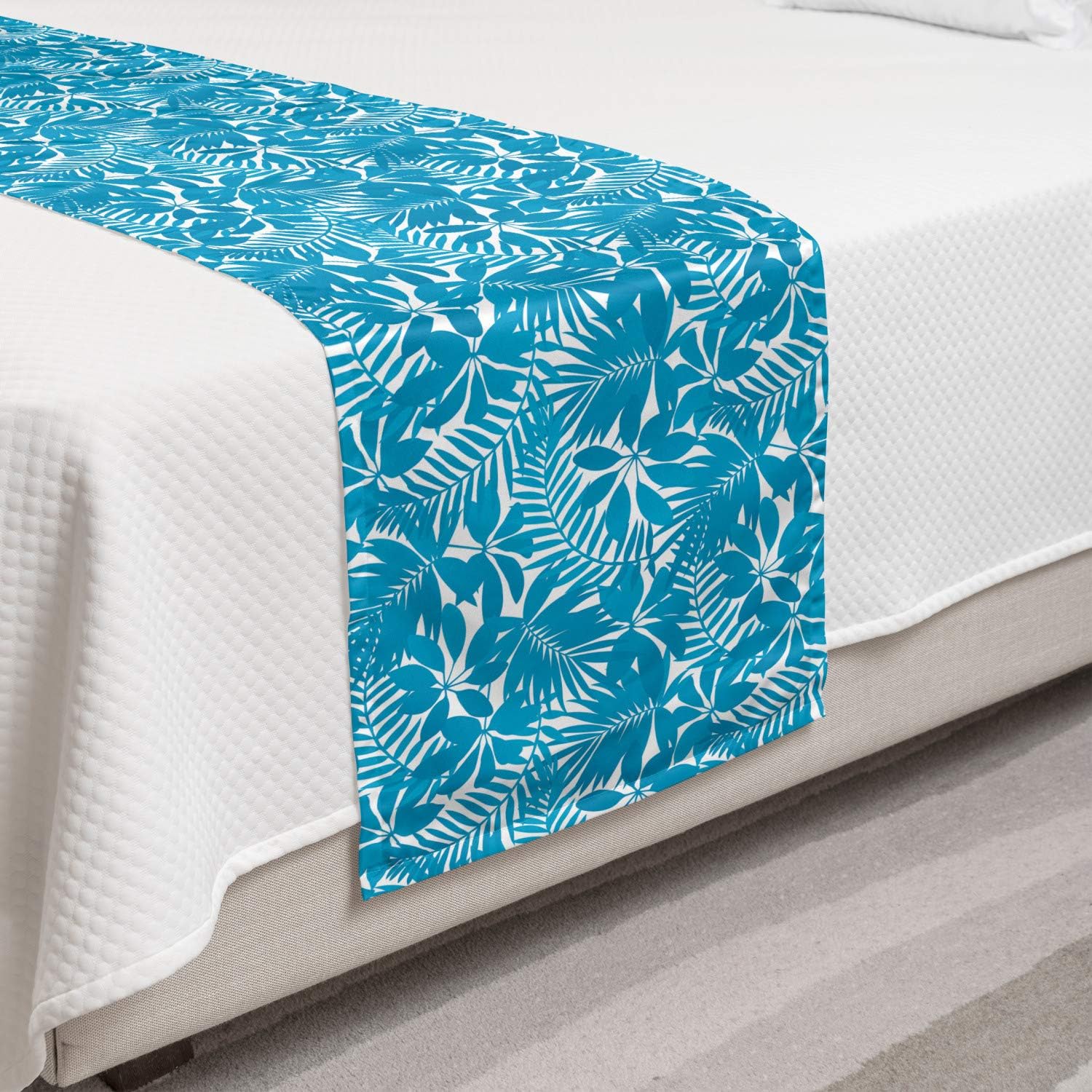 Ambesonne Aqua Bed Runner Set Blue White