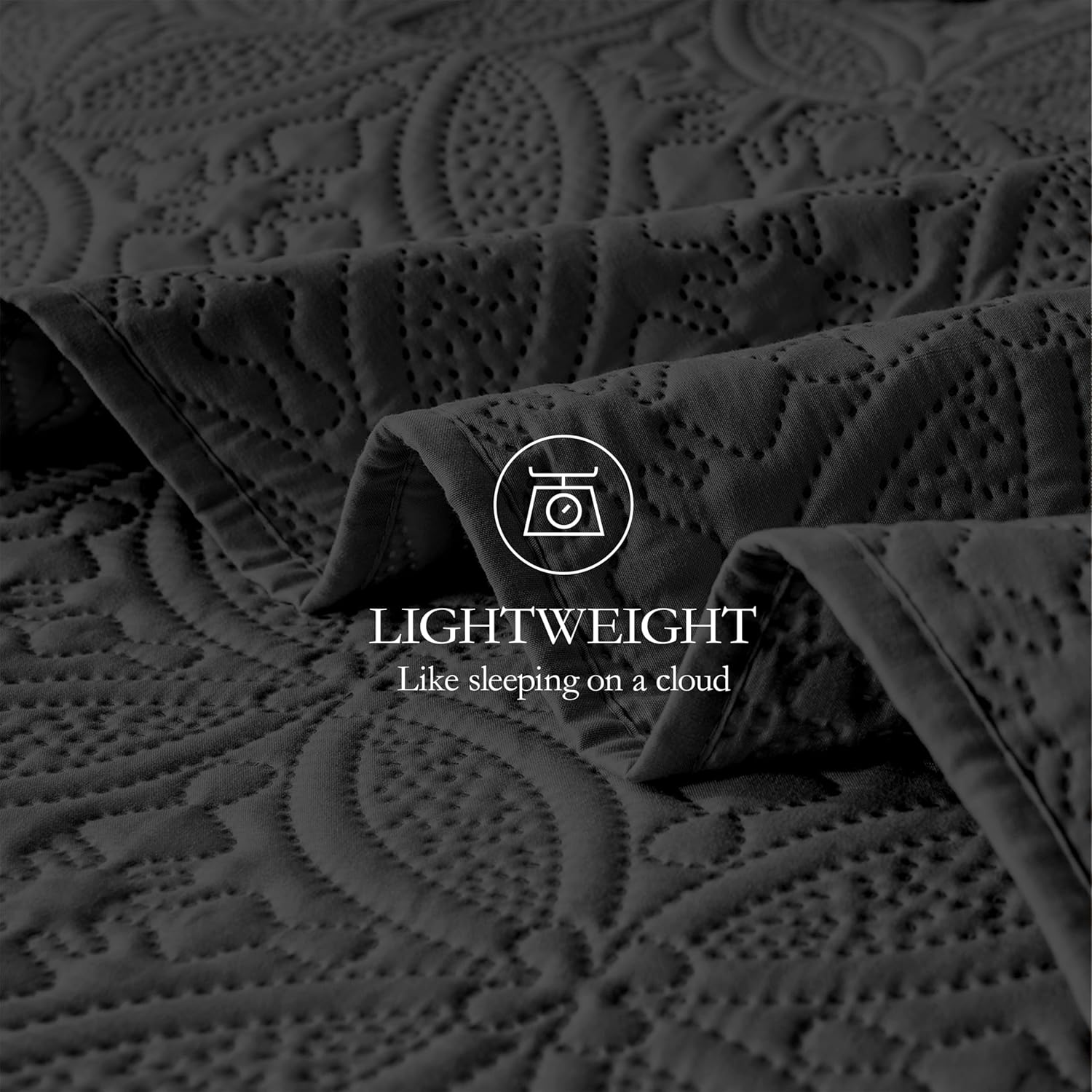 WURUIBO Quilt Set - Black Microfiber FullQueen Bedspread