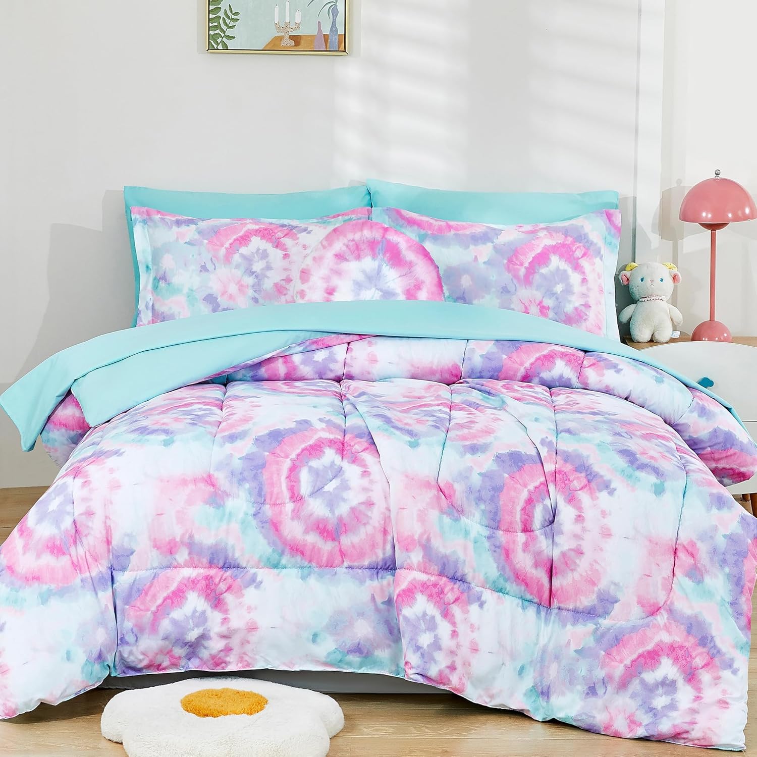 Mooreeke Dark Pink Flower Kids Comforter Set 8 Pieces