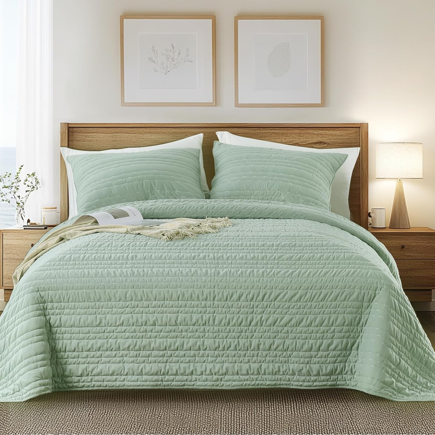 KASENTEX Sage Green Velvet Quilt Set 3 Piece 1