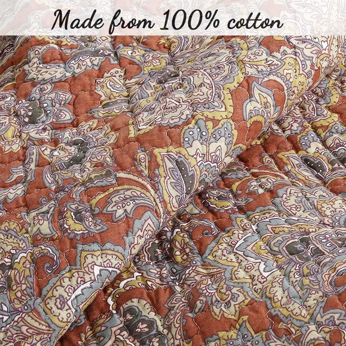 Cozy Line Red Orange Reversible Cotton Quilt Set 3 Piece King