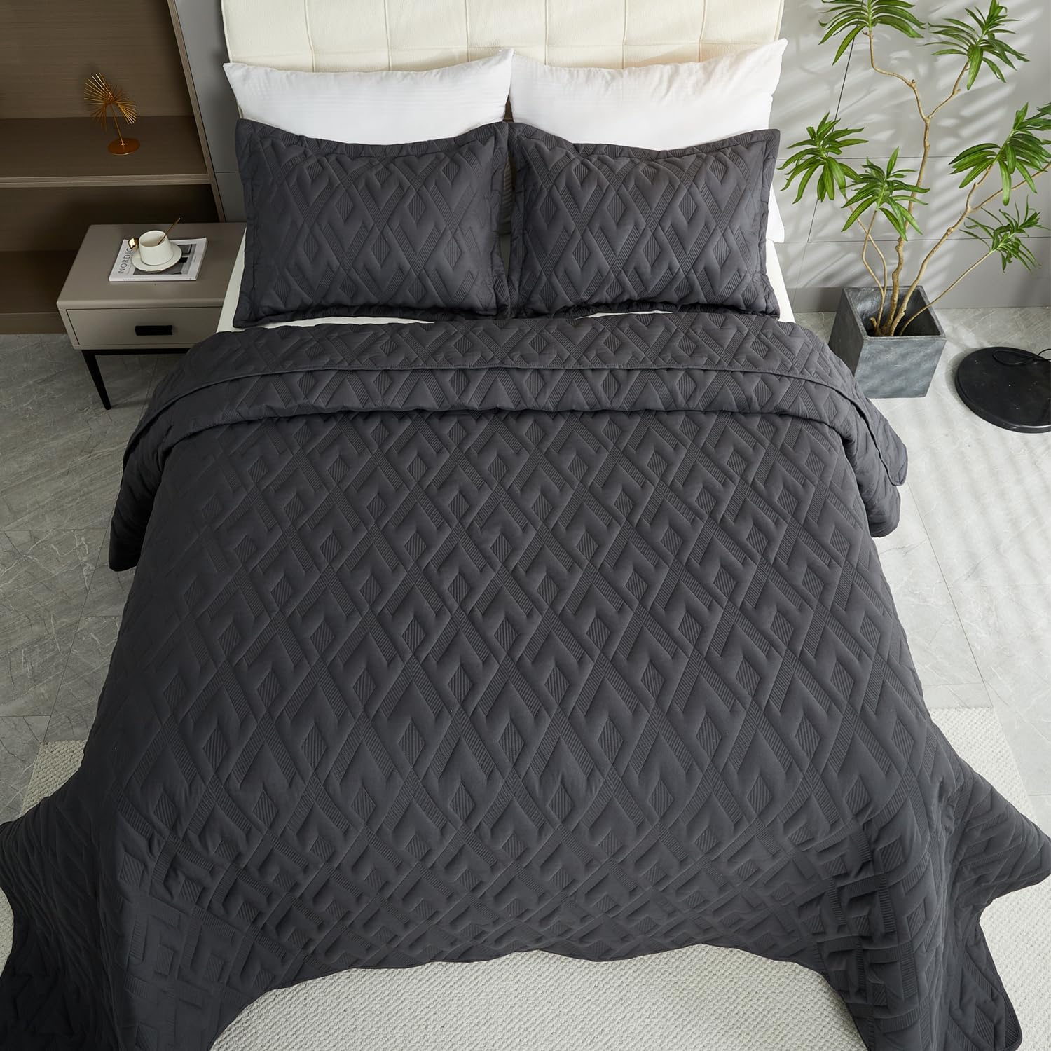 Cmfshape Diamond Embroidery Quilt Set 3 Piece King Size