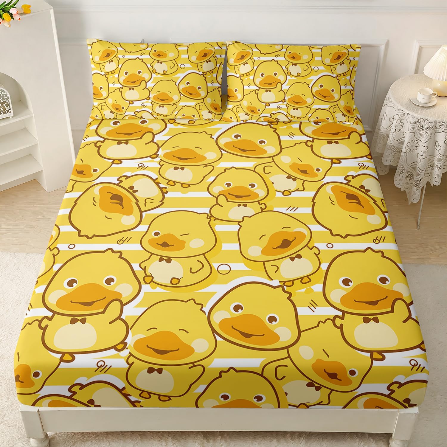 AILONEN Kawaii Duck Fitted Sheet Set Twin XL 1