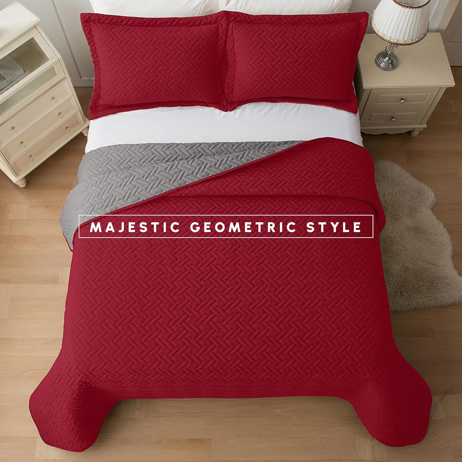 Elegant Comfort Reversible Quilt Set - Queen 3-Piece with Pillow Shams