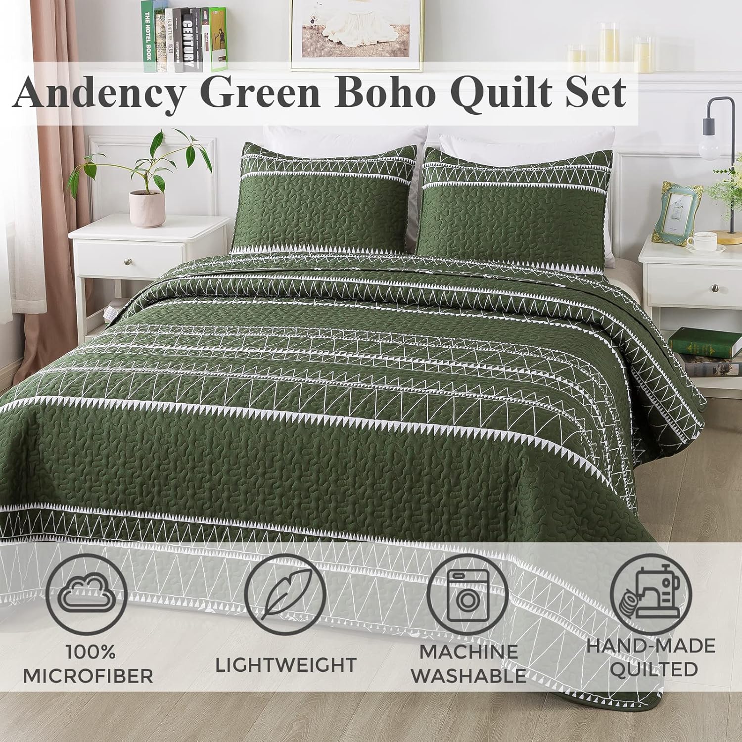 Andency Green Quilt Set California King 3Pcs