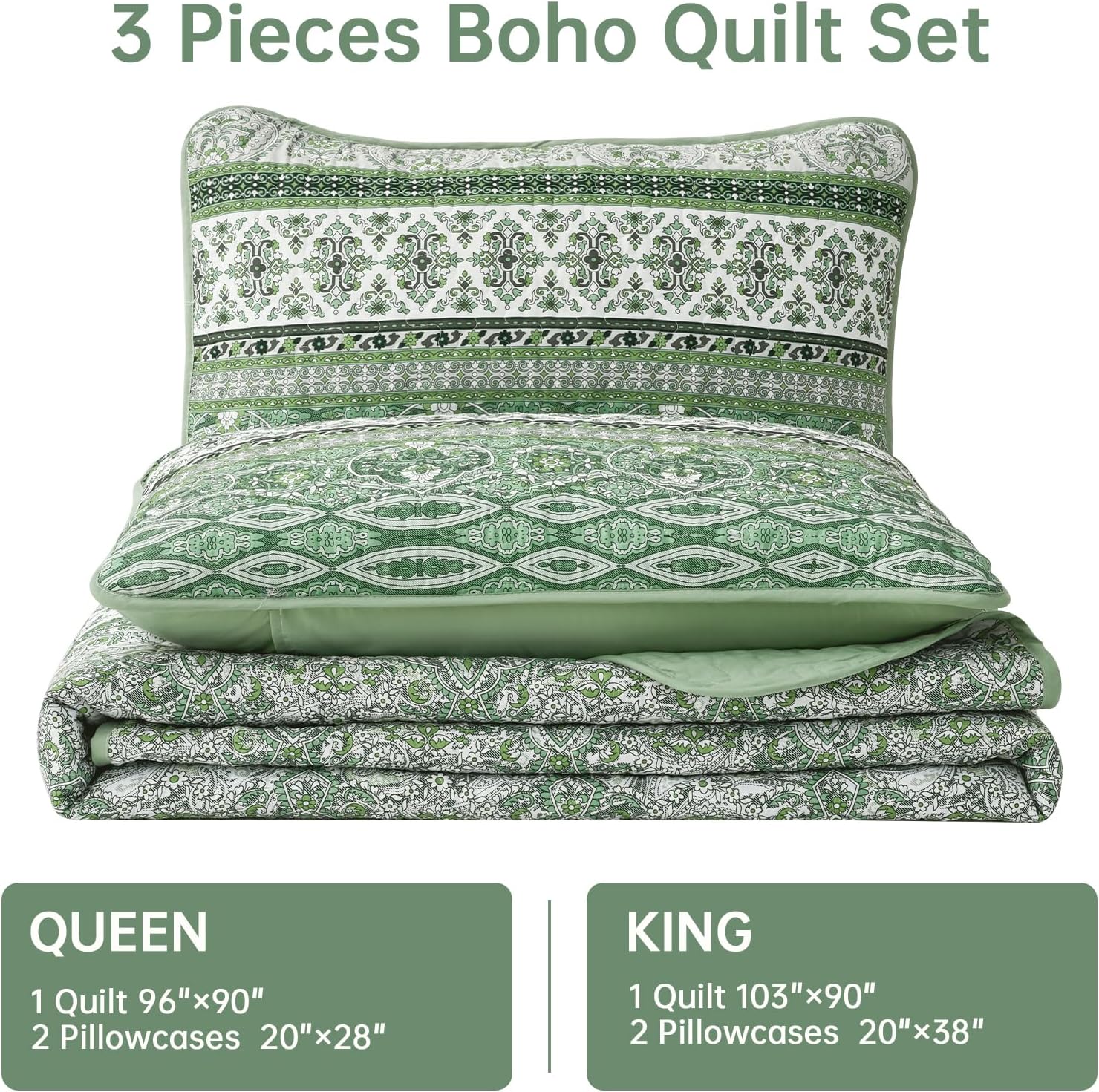 WONGS BEDDING Boho King Quilt Set 103x90 3 Pieces