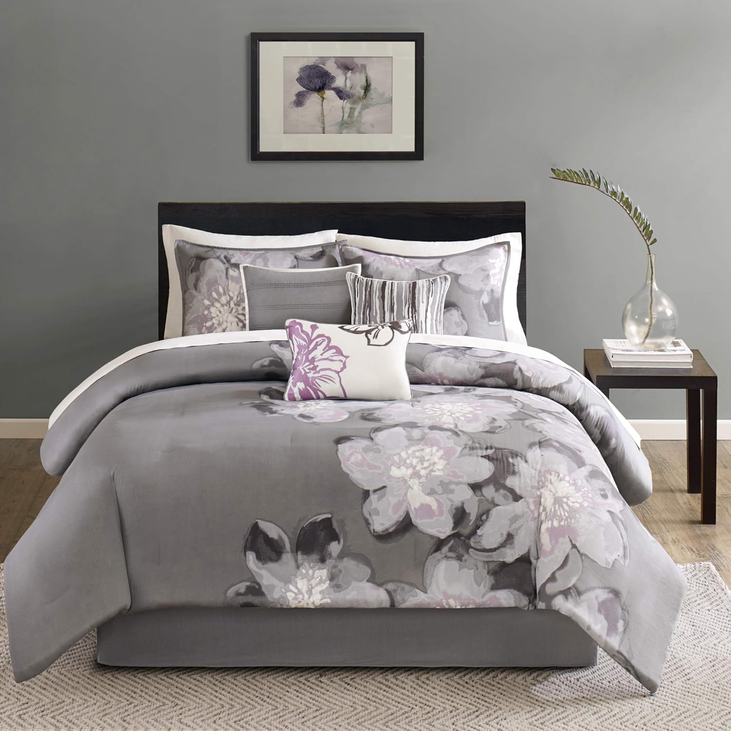 Madison Park Serena Comforter Set - Floral Grey Queen