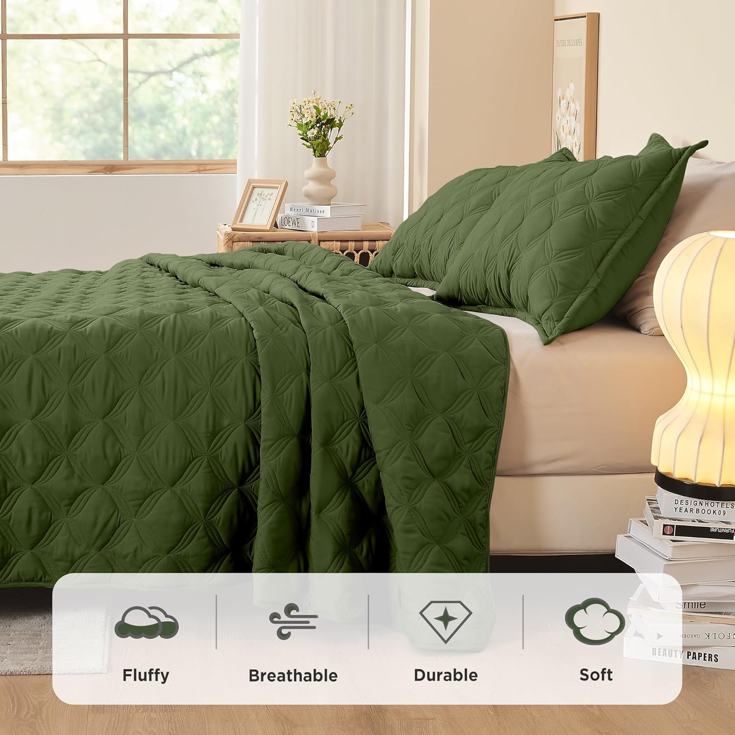 Litanika Super King Olive Green Quilt Set 3 Piece