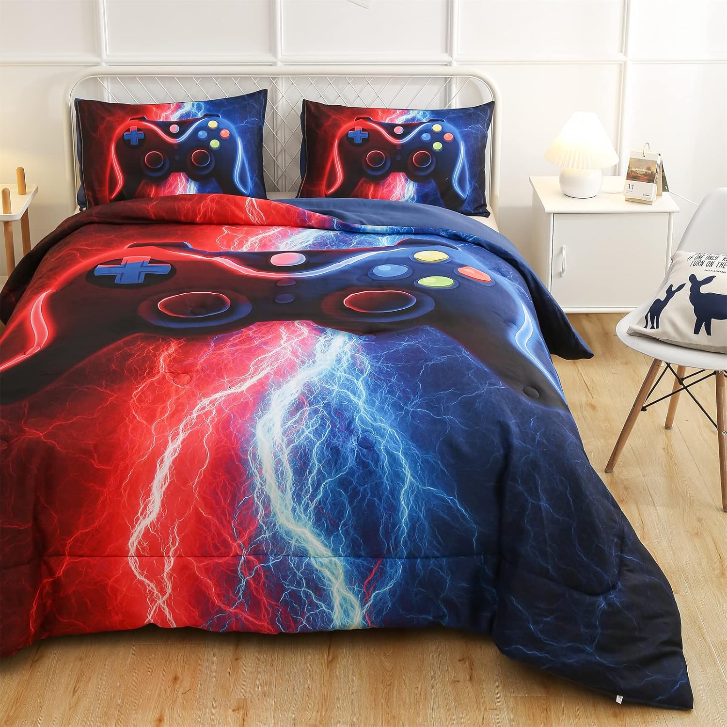 Meeting Story Gamer Bedding Set Queen Red Blue