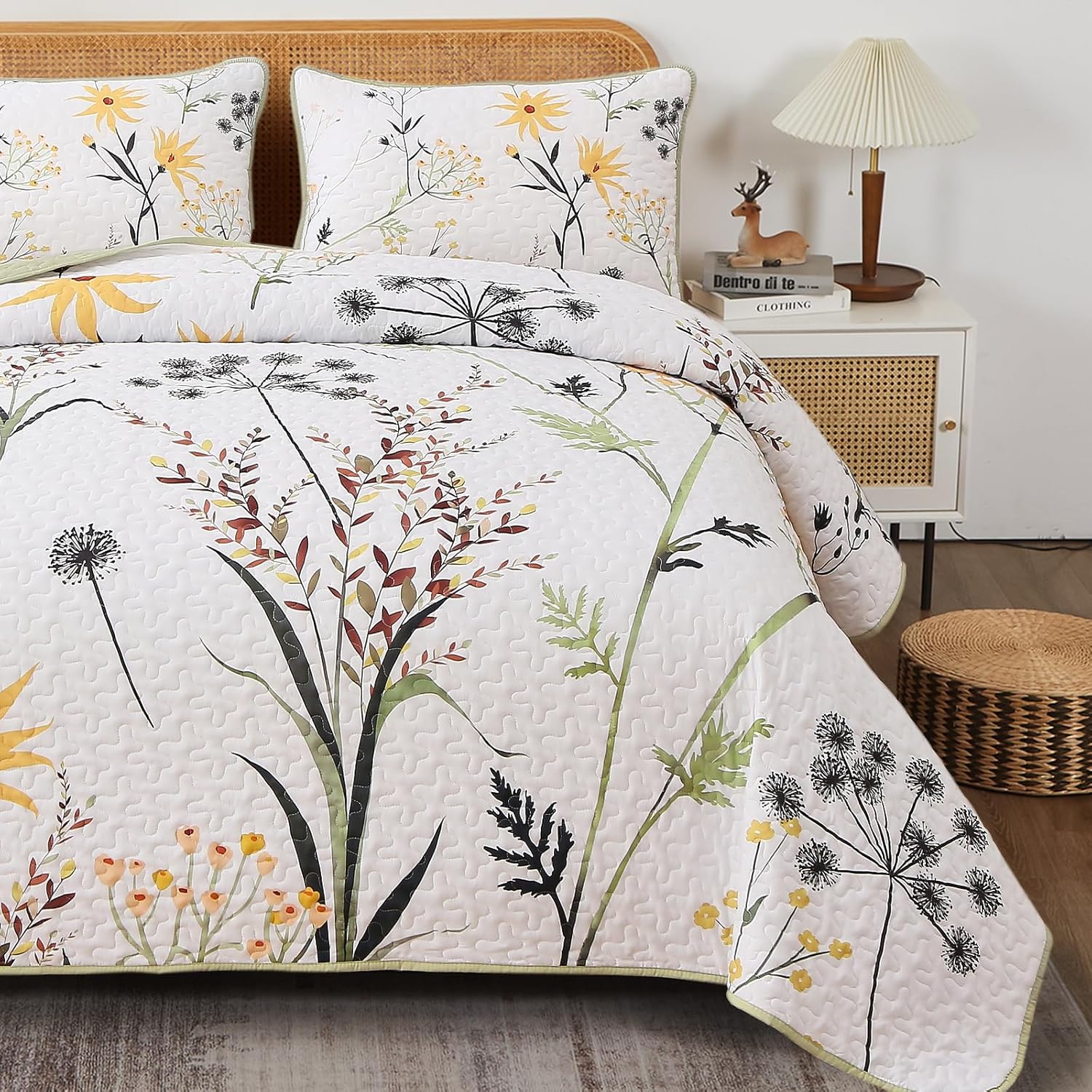 Dobuyly Botanical Floral Quilt Set King Size