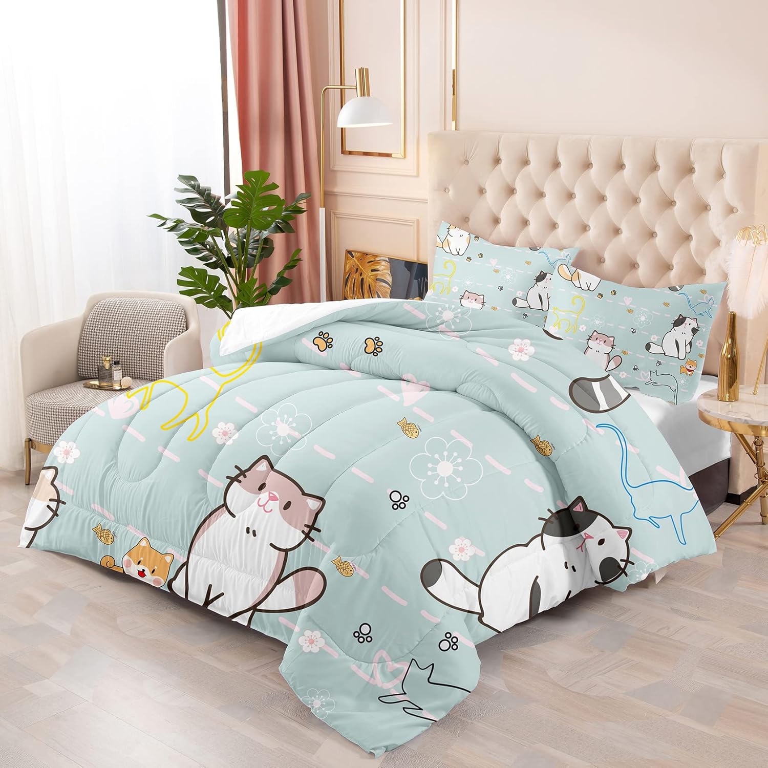 Kossmjx Cat Bedding Set Twin Size with Pillowcase
