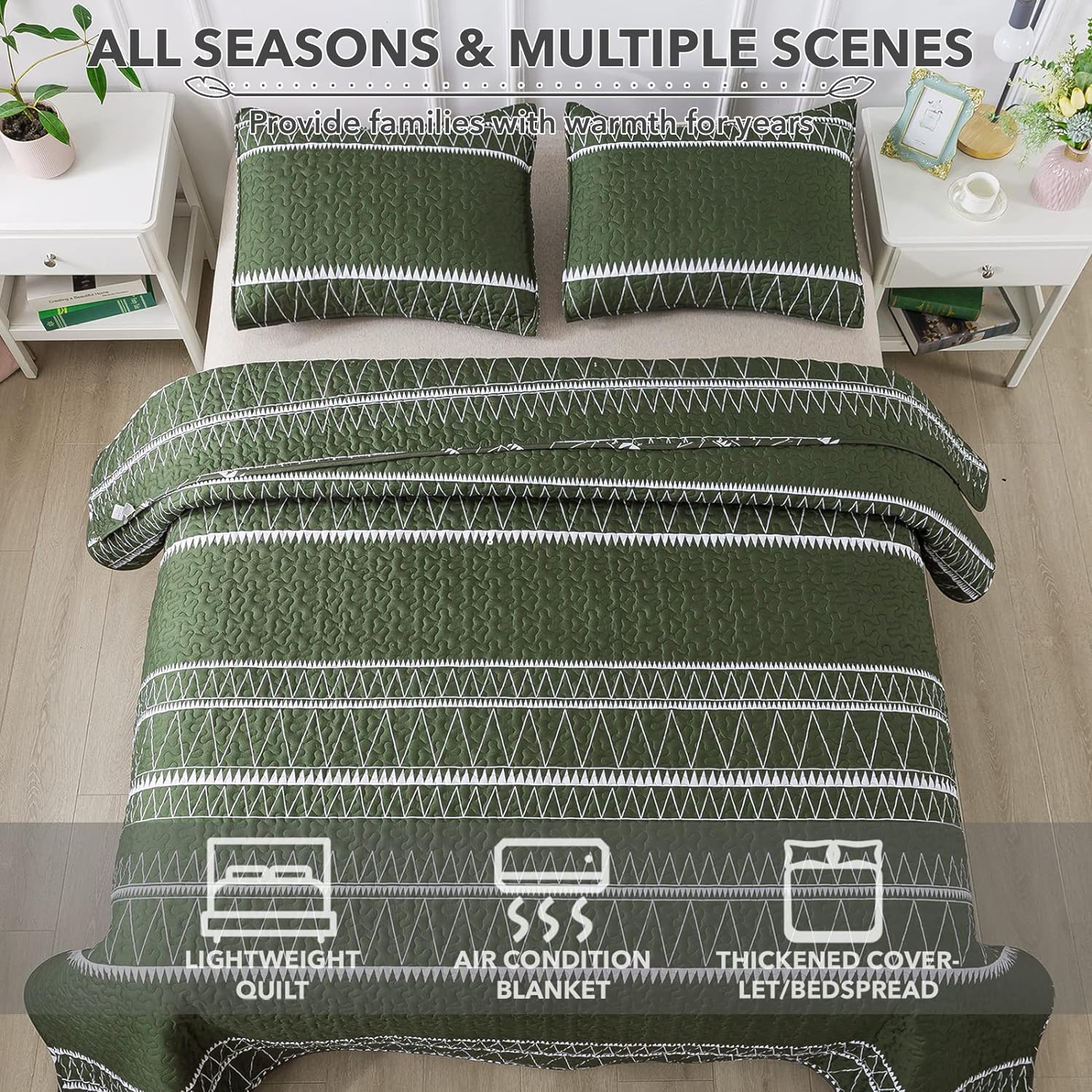 Andency Green Quilt Set California King 3Pcs