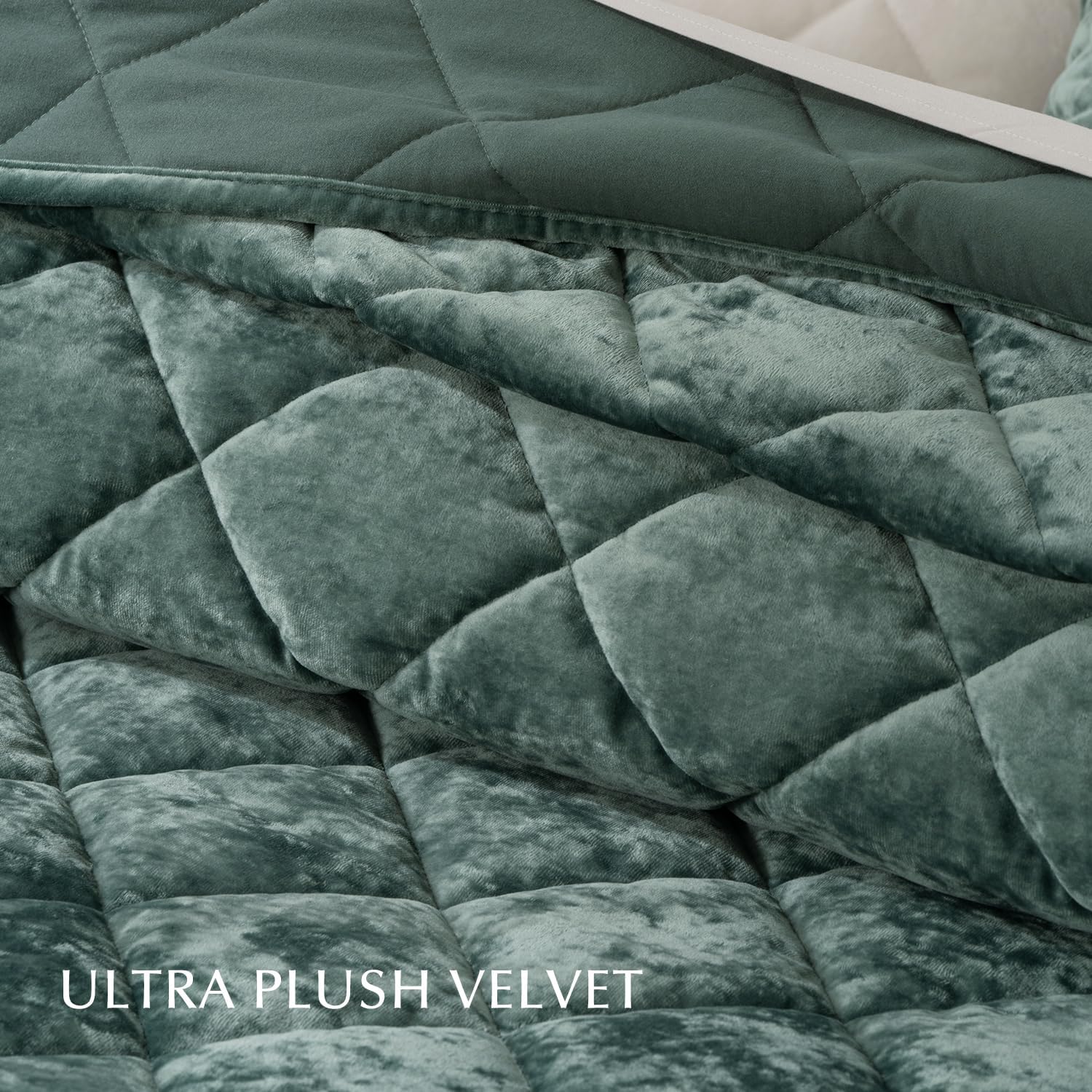 EVERGRACE Velvet Quilt Set King Size Dark Green