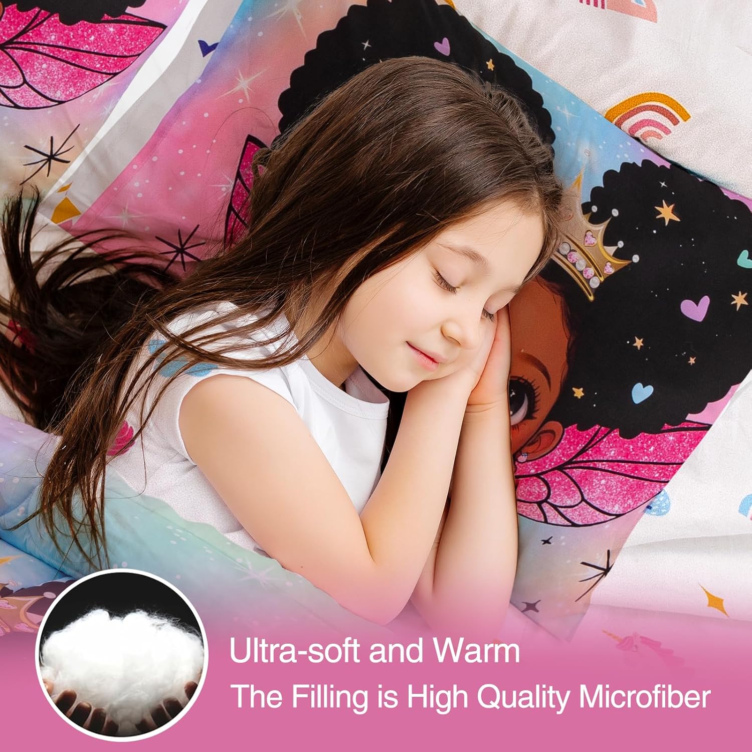 A Nice Night Black Girl Princess with Wings Comforter Set