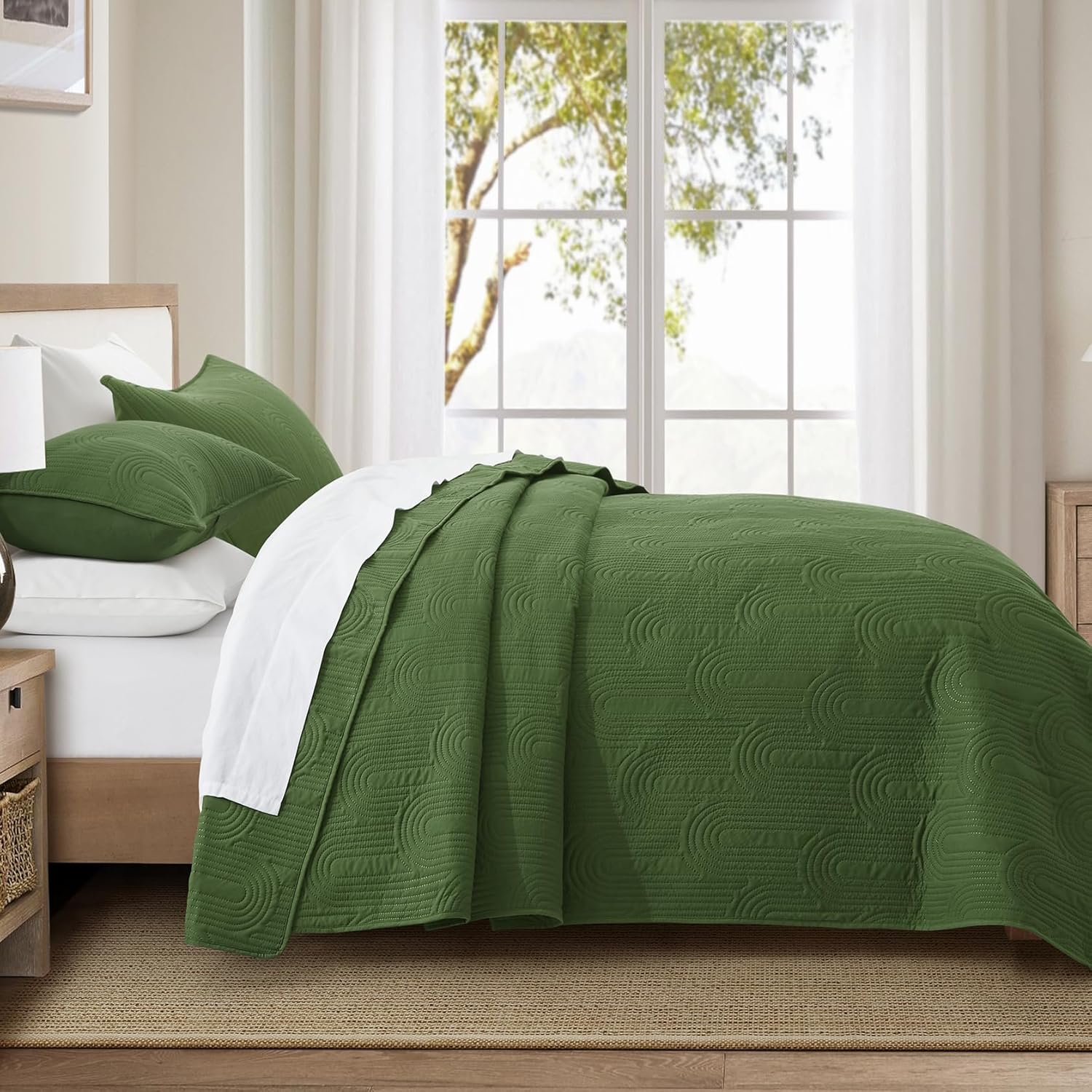 Lavsiry Quilt Set King Size Olive Green
