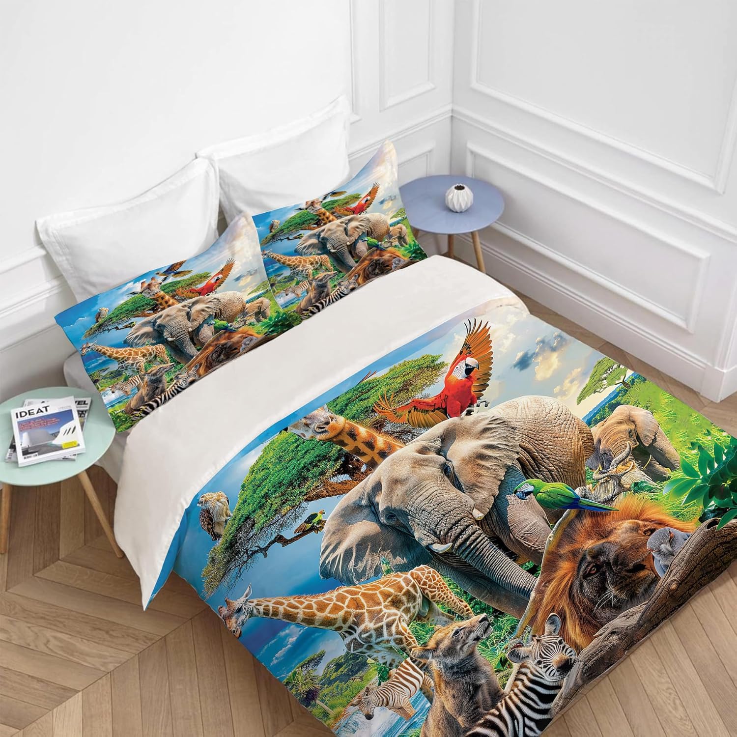 Funny Animals Duvet Cover Set 3 Pieces Jungle Print