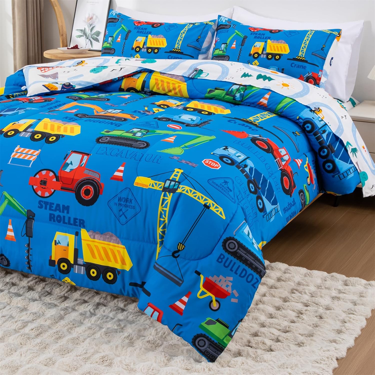 Holawakaka Boys Excavator Truck Bedding Set with Sheets