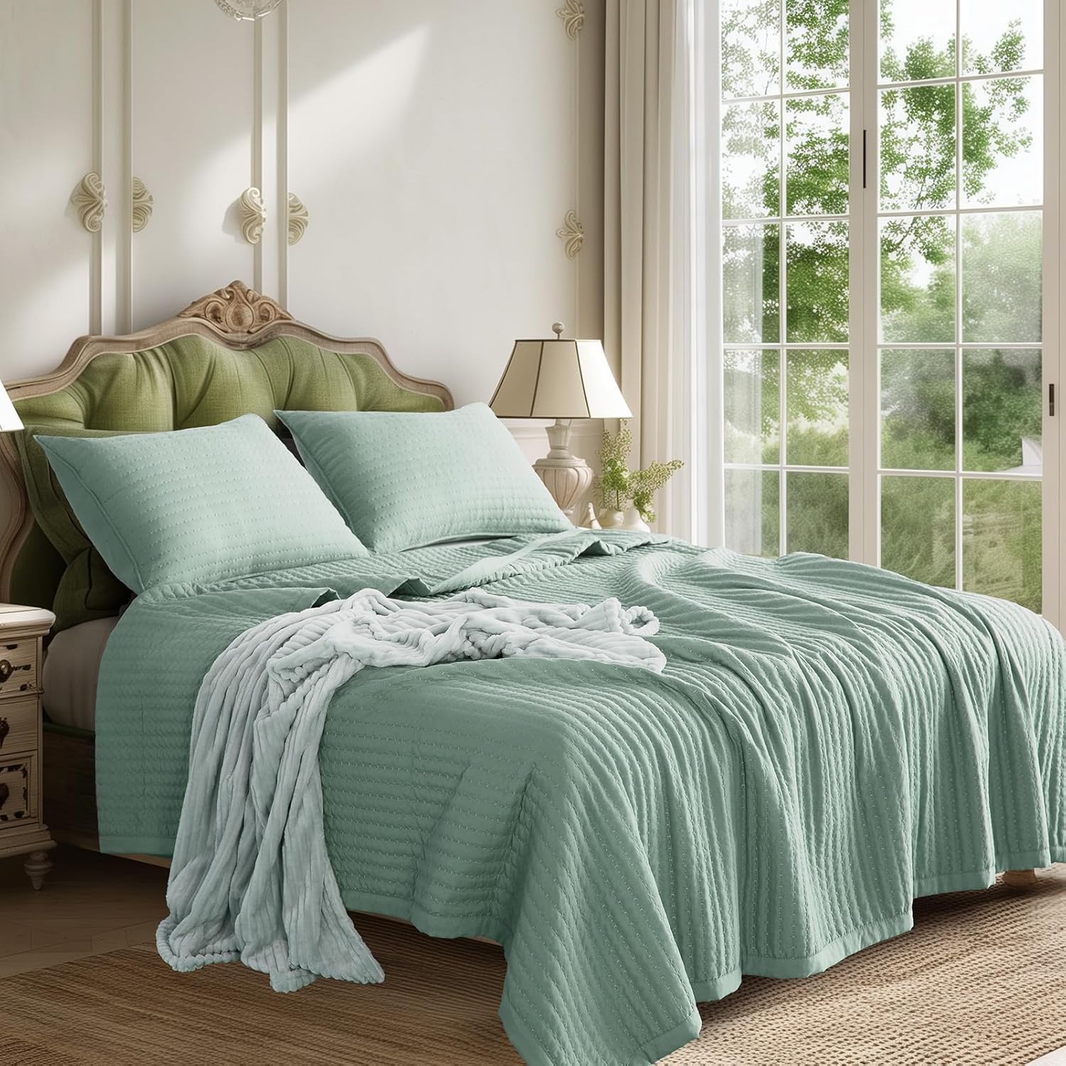 KASENTEX Oversized King Quilt Set 3 Pieces Stone-Washed Machine Washable