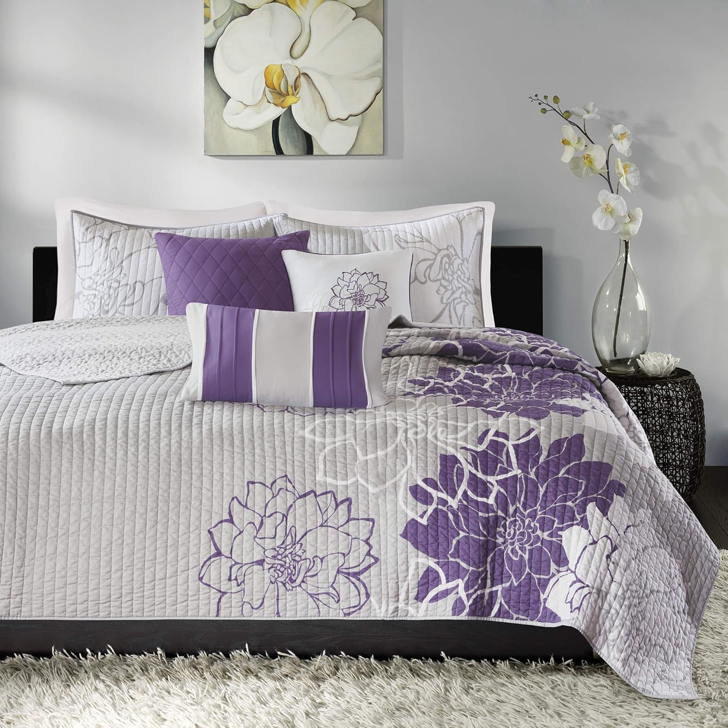 Madison Park Lola 100 Cotton Quilt Set - Purple 6 Piece