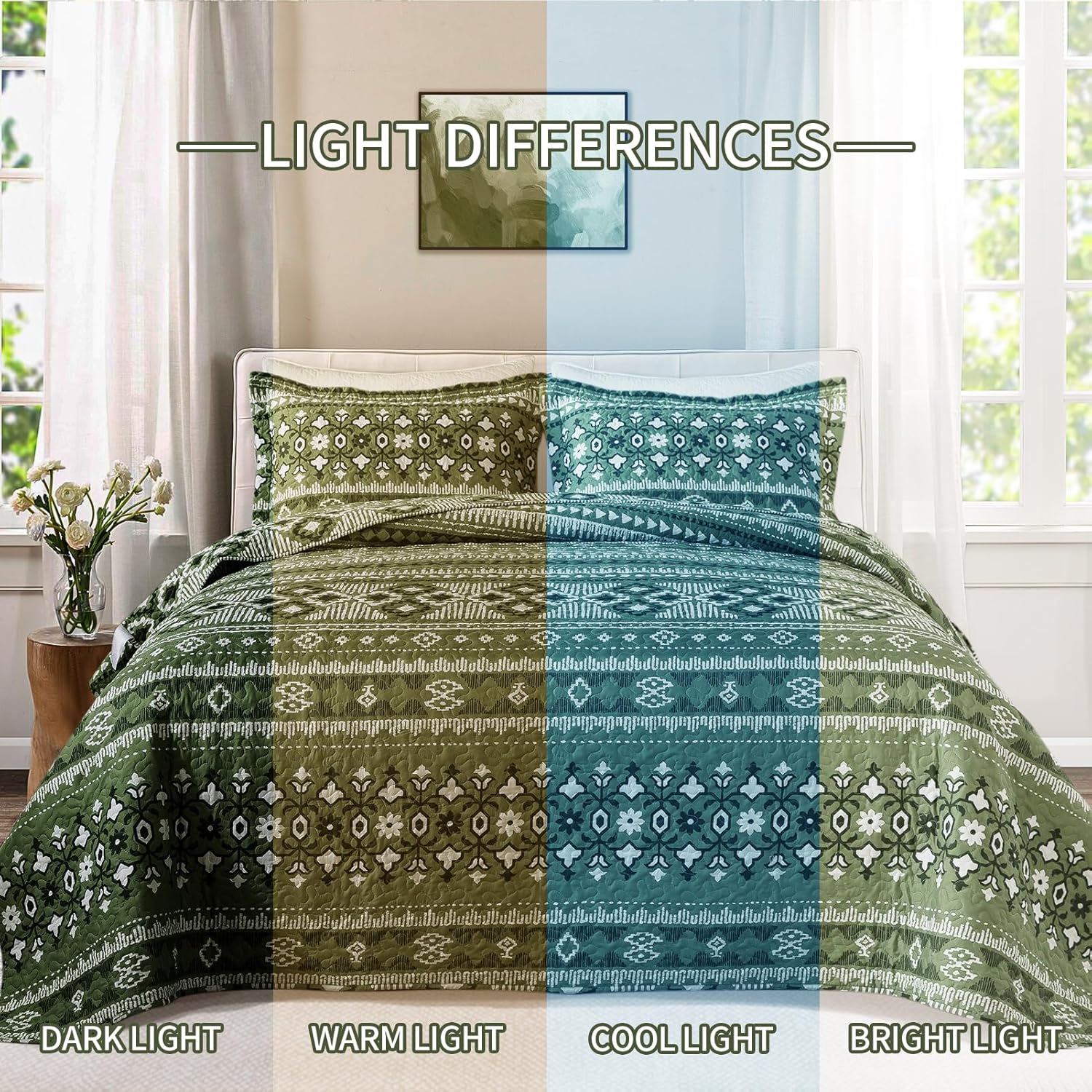 BEDIFANY Boho King Quilt Set 3 Piece 1