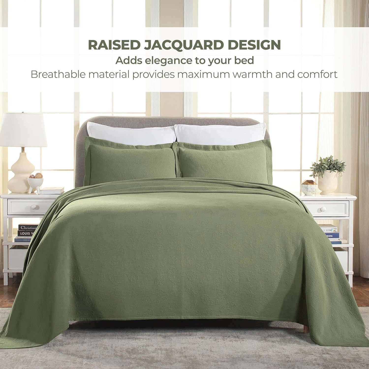 Superior Paisley Cotton Bedspread Set King Size Sage
