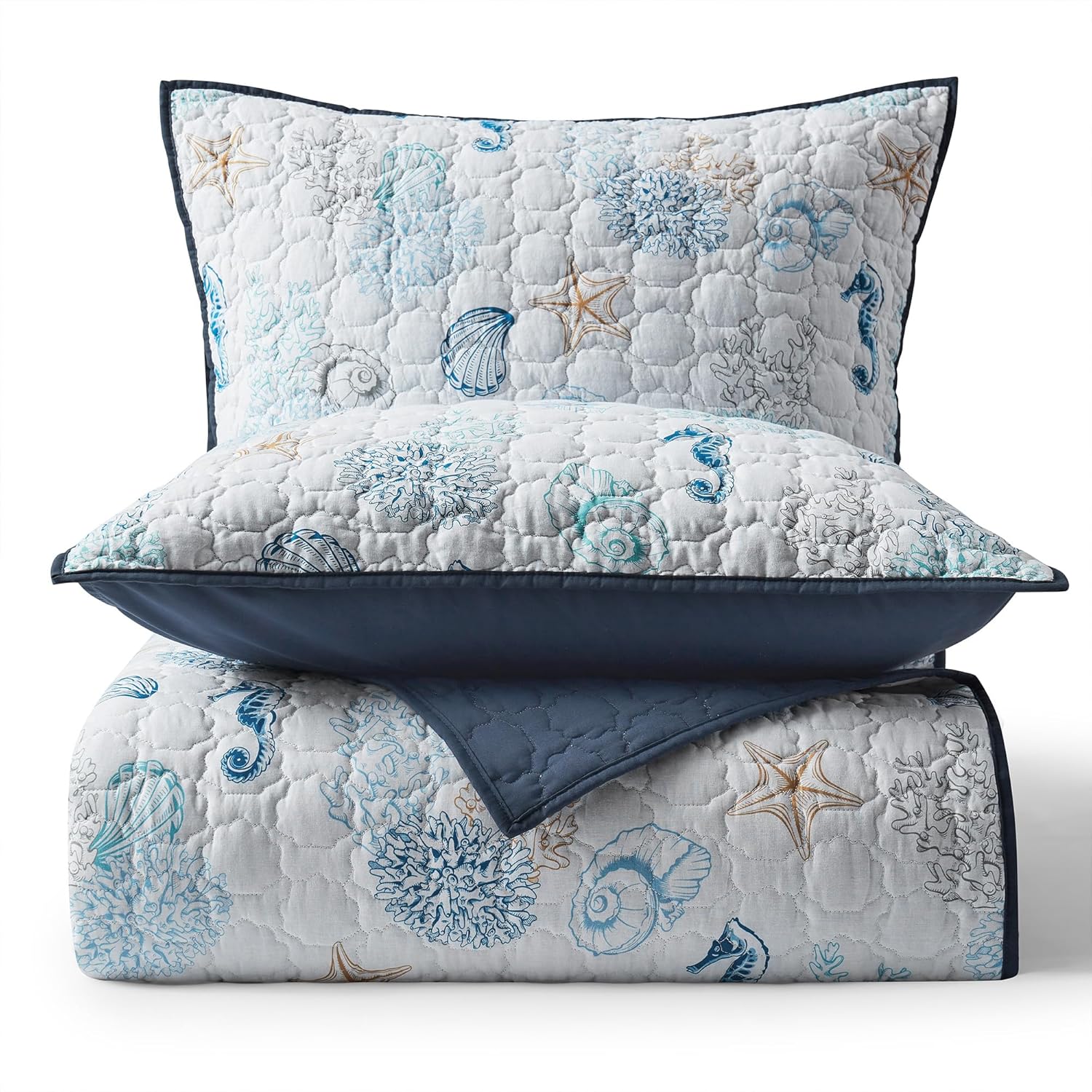 Wonderful Coastal Quilt Set Queen Size with Reversible Design