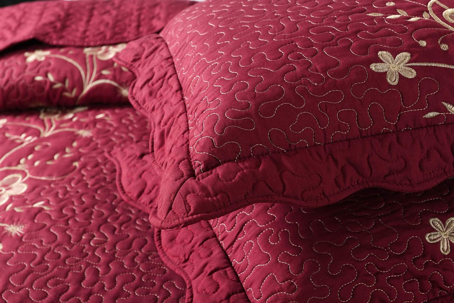 MarCielo 3 Piece Quilt Set Bedspread Microfiber Embroidered Comforter Set