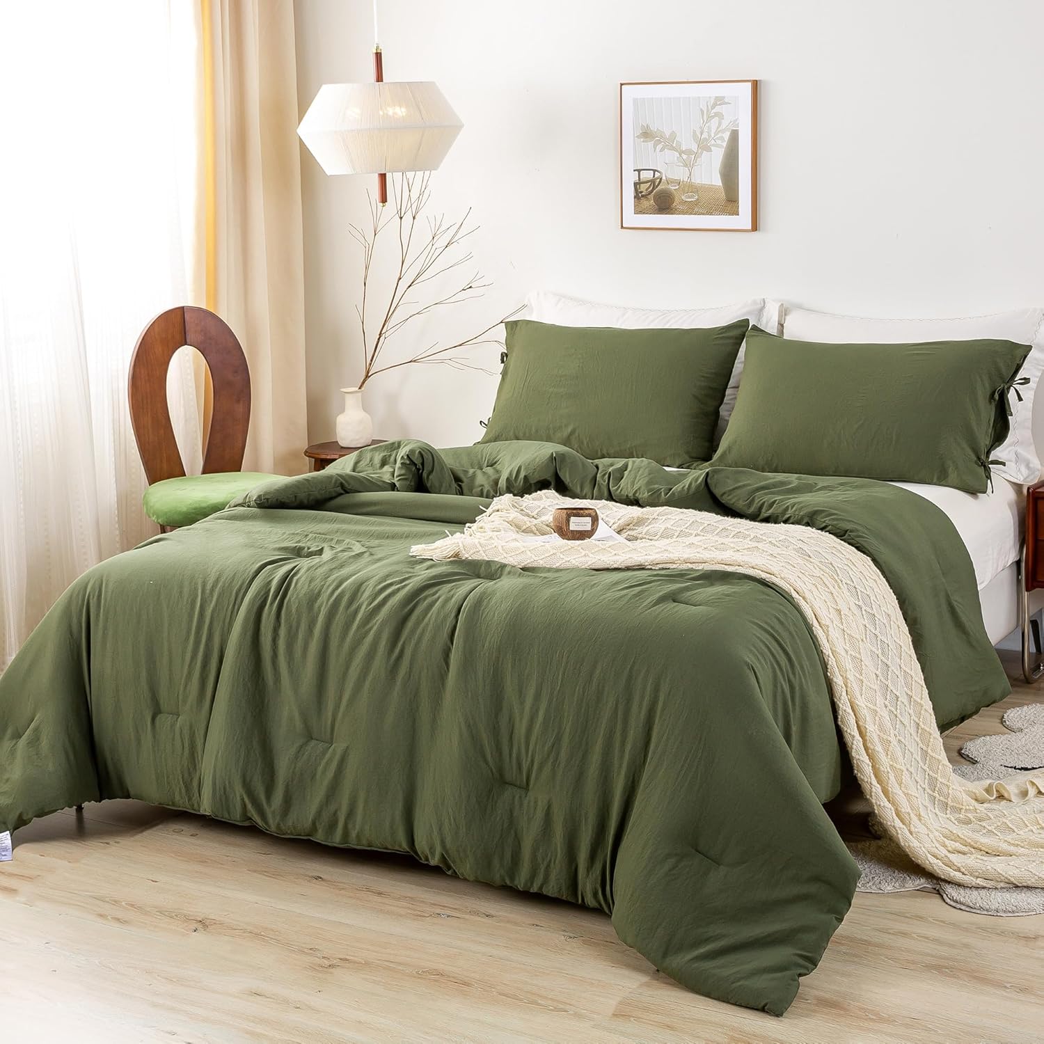 BOHOPOPM Olive Green Comforter Set TwinTwin XL