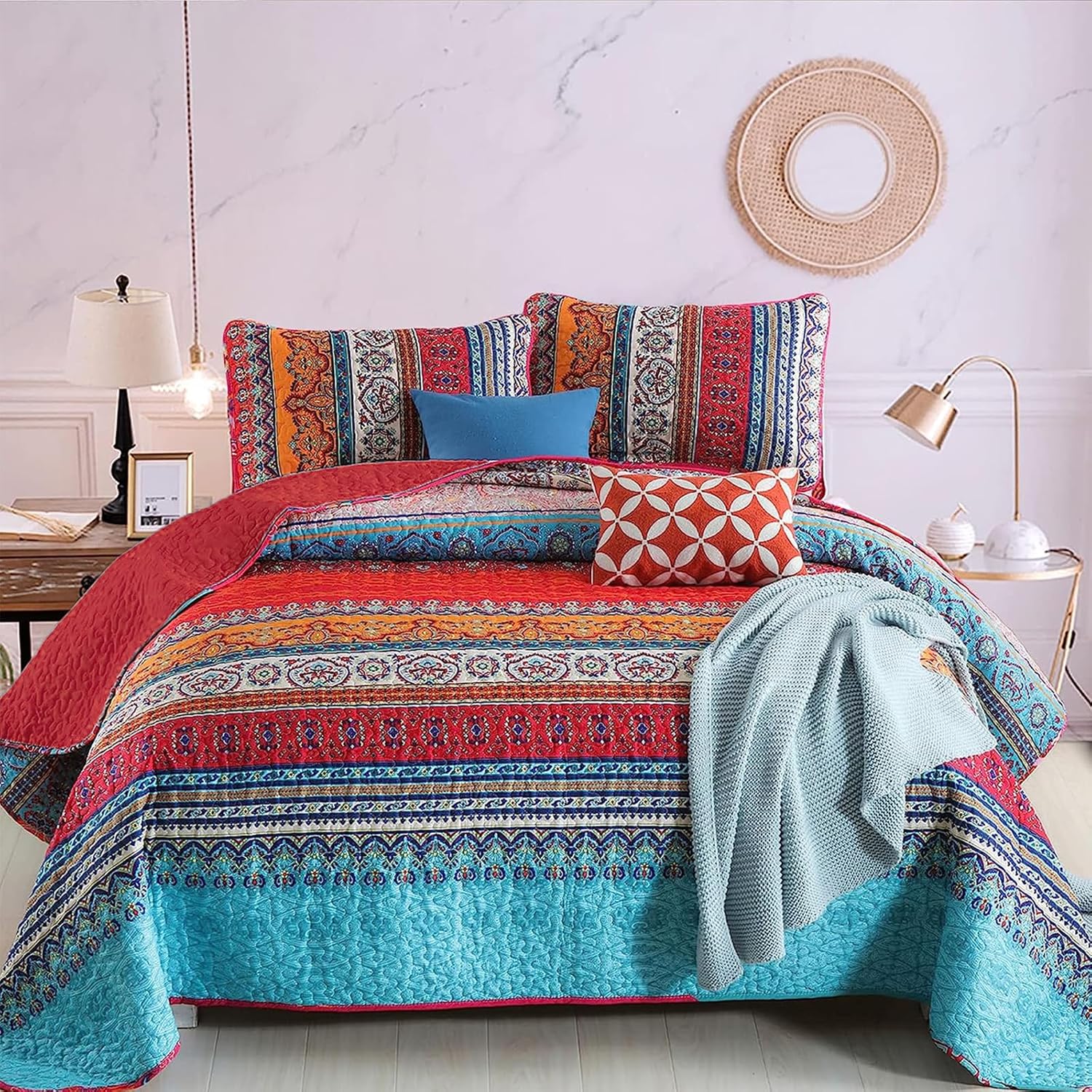 WONGS BEDDING Boho Christmas Quilt Set Queen Size