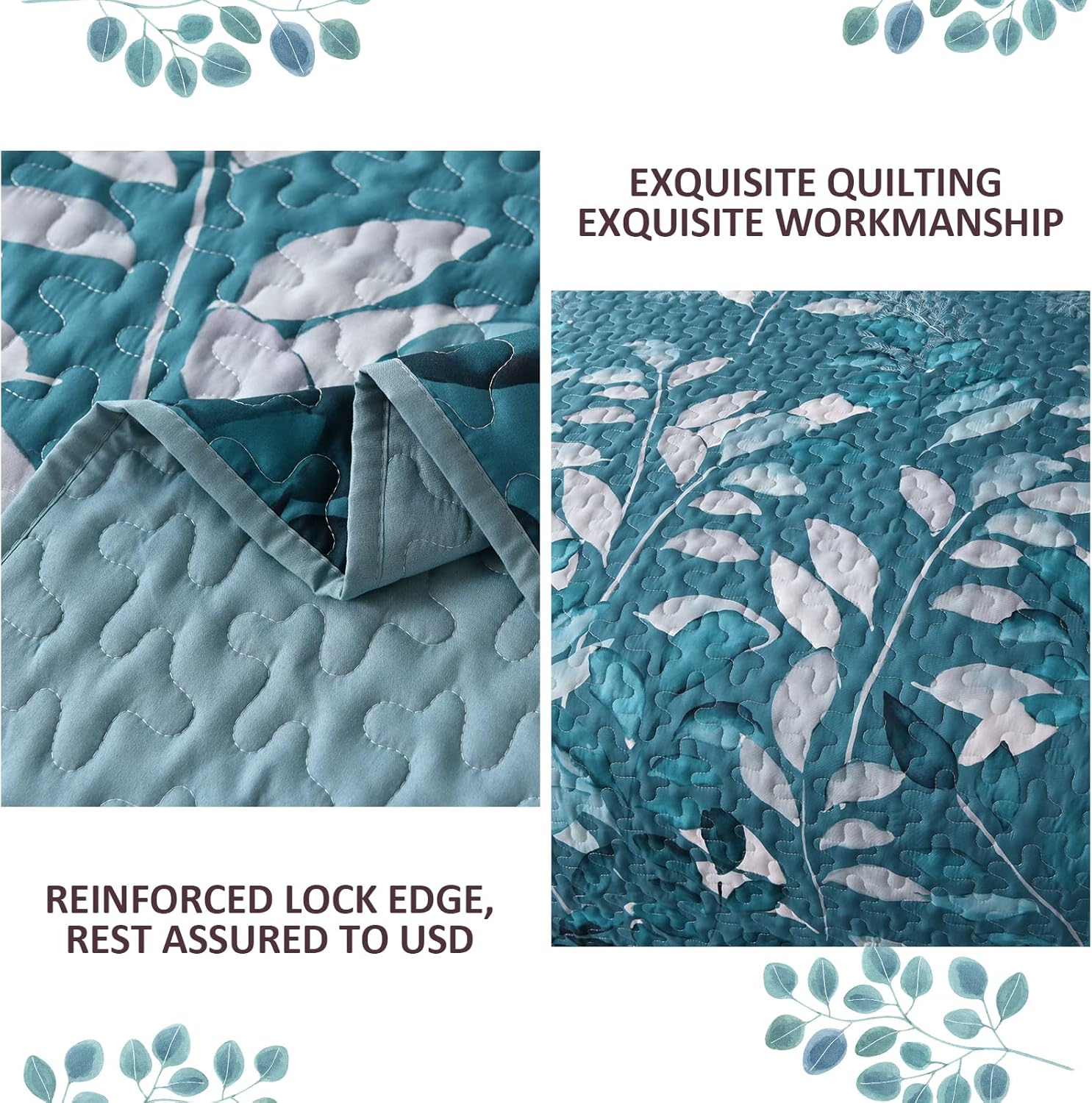 WONGS BEDDING Teal Floral Quilt Set 3PCS Full Size