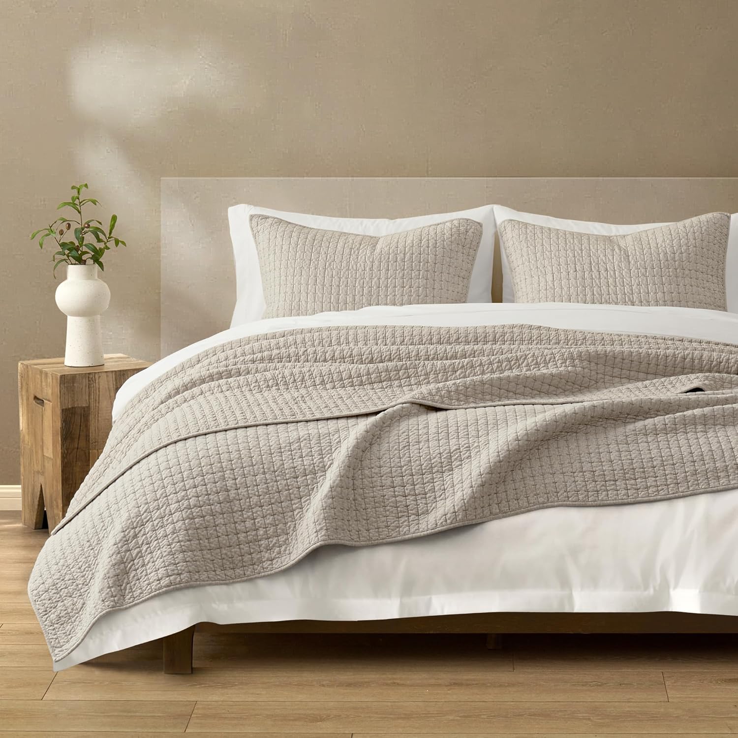 Wonderful 100 Cotton Jersey Knit Quilt Set - Apricot Beige Queen Size
