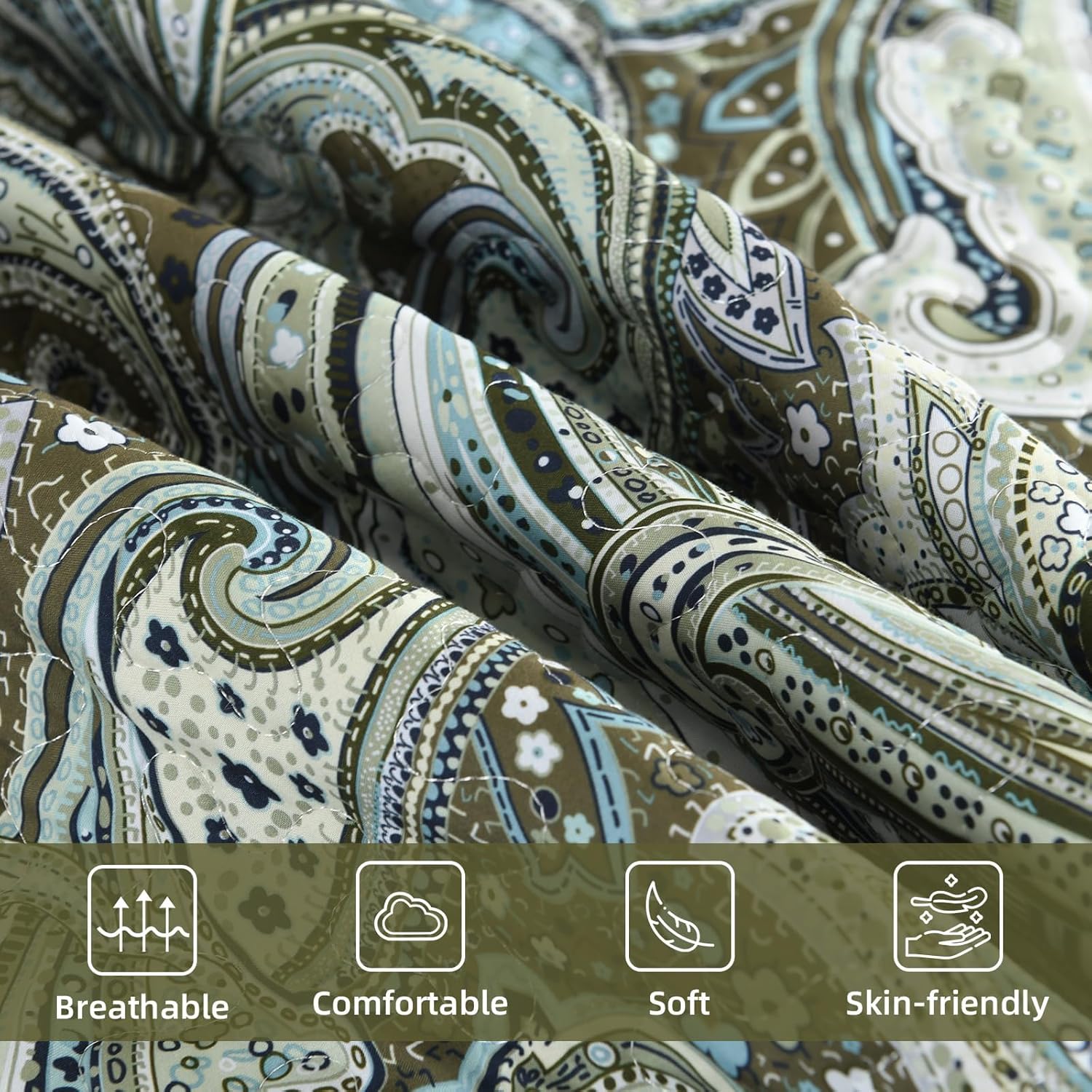 DJY Green Paisley Quilt Set King Size 3 Pieces